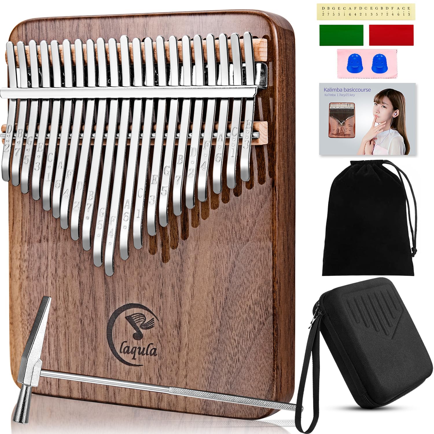 Kalimba 21 Schlüssel Daumenklavier - Tragbares Massivholz Kalimba Walnuss Finger Piano Professionelles Musikinstrument Marimbas mit Lernanleitung, Tragetasche Geschenk für Kinder Erwachsene Anfänger