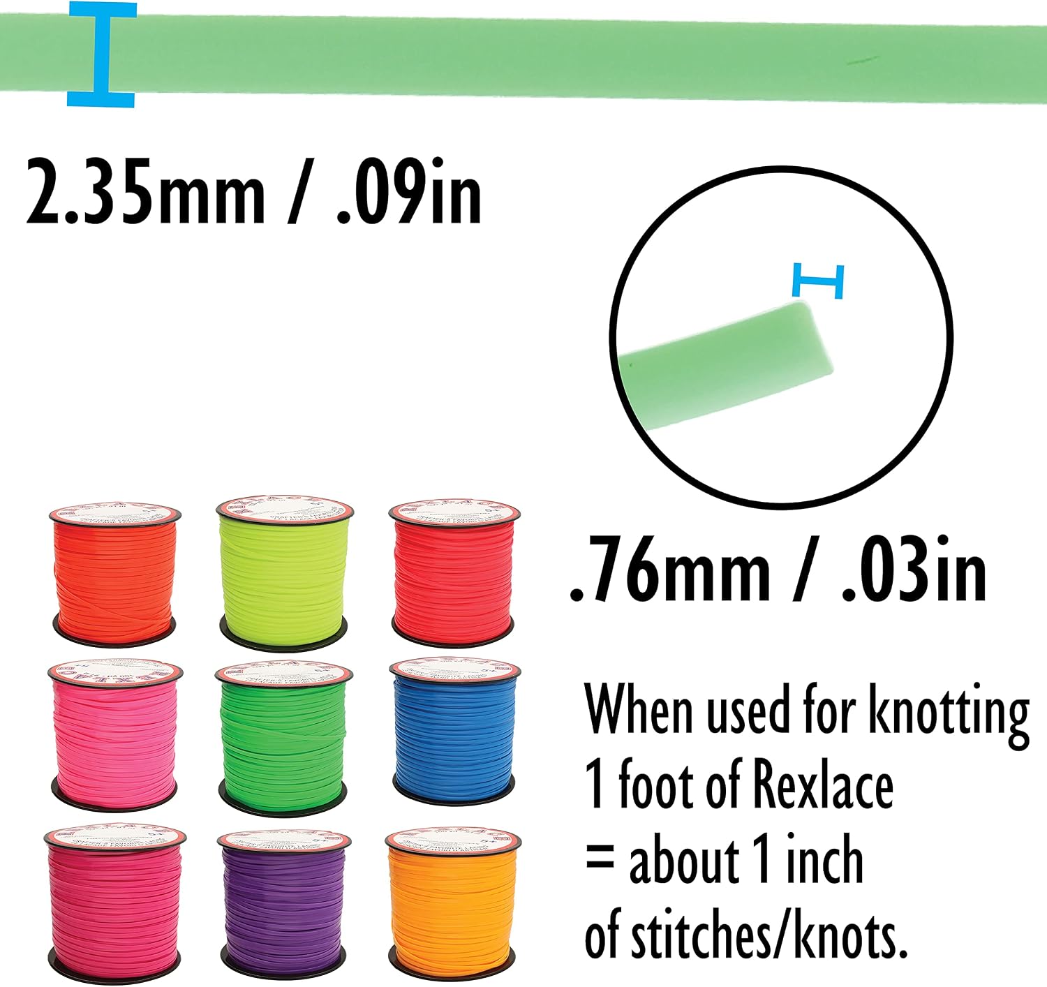 Rexlace Flat Plastic Lacing – Latex Free, Non-Toxic – Neon Colors Mix – 9 Assorted Colors Mix – 3/32' W x 1/32' D, 100 Yard Spools – Used to Create Jewelry and Arts & Crafts Projects