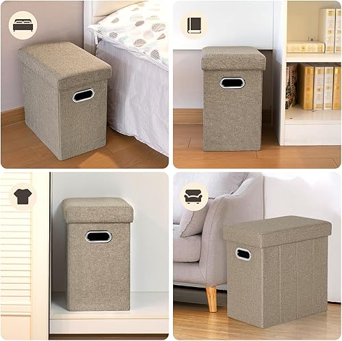 Miniatura 8 de COSYLAND Otomana con almacenamiento para habitación, taburete otomano plegable, reposapiés, asiento de tela de lino, otomano, pequeño, rectangular,