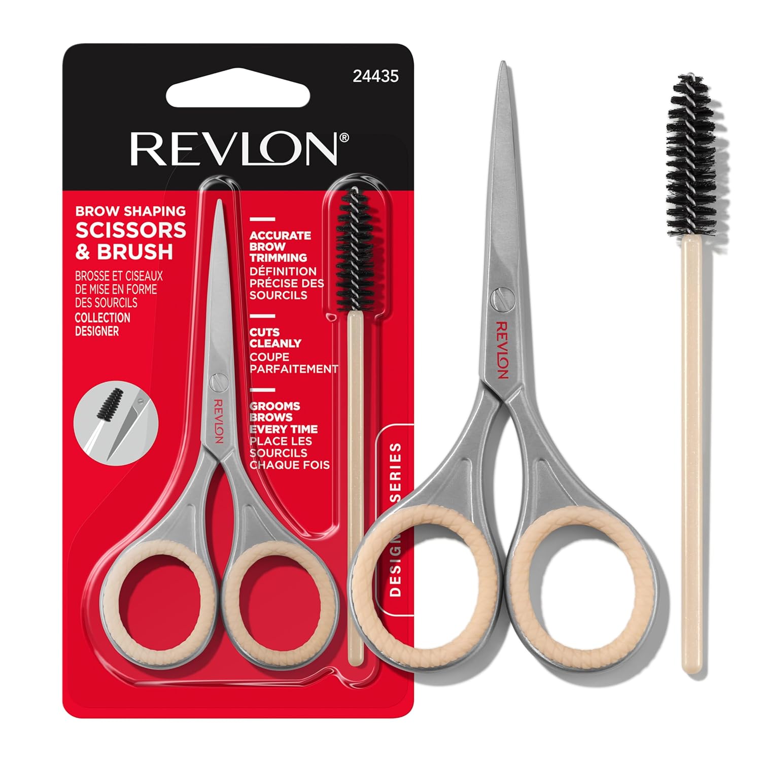 Revlon Designer Series Brow Set: Precision Eyebrow Trimming Kit with Scissors & Spoolie Brush for Perfect Shaping