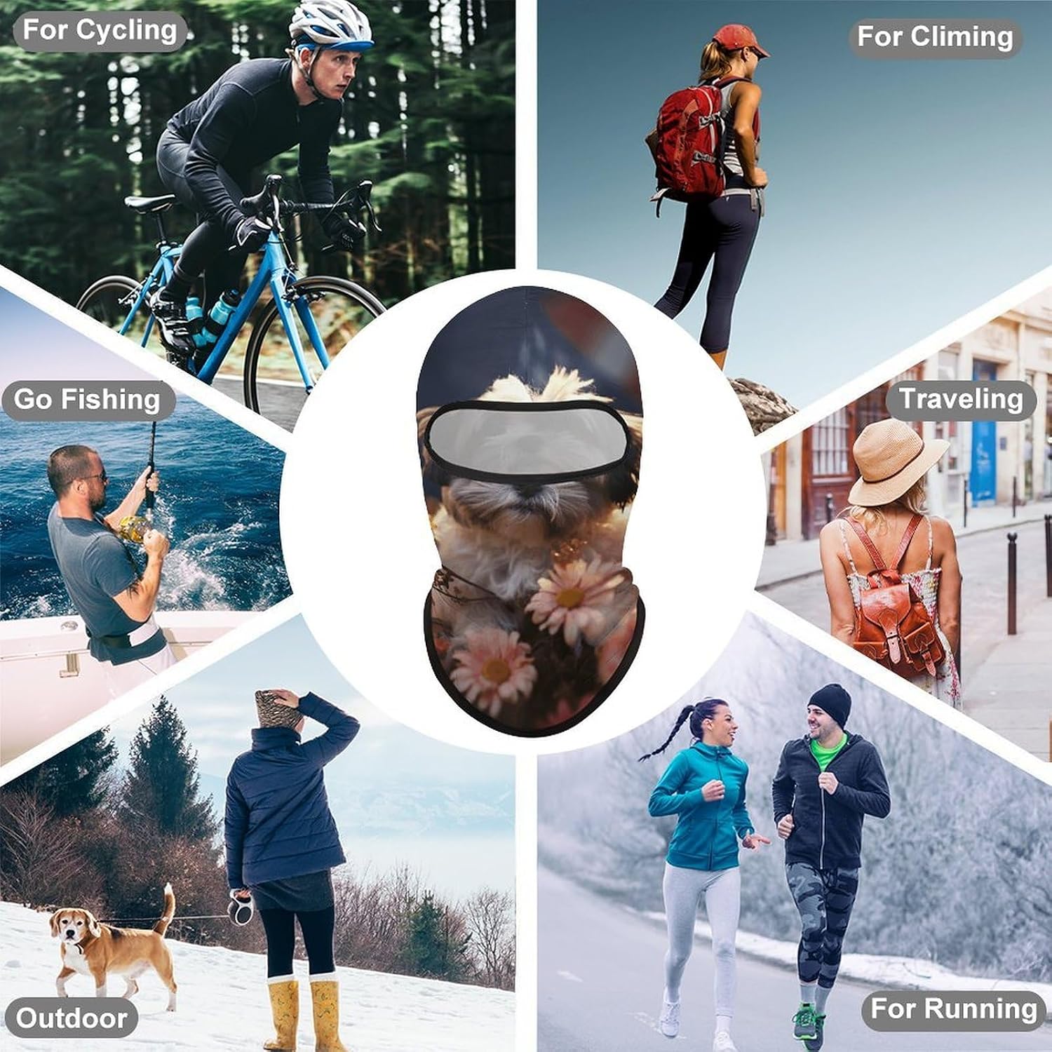 Balaclava Face Mask for Men Women Sun Protection Full Face Cover | Breathable Shih Tzu Dog And Flowers Full Face Mask Windproof Ski Mask Motorcycle Helmet Lining for Outdoor Sport Cycling