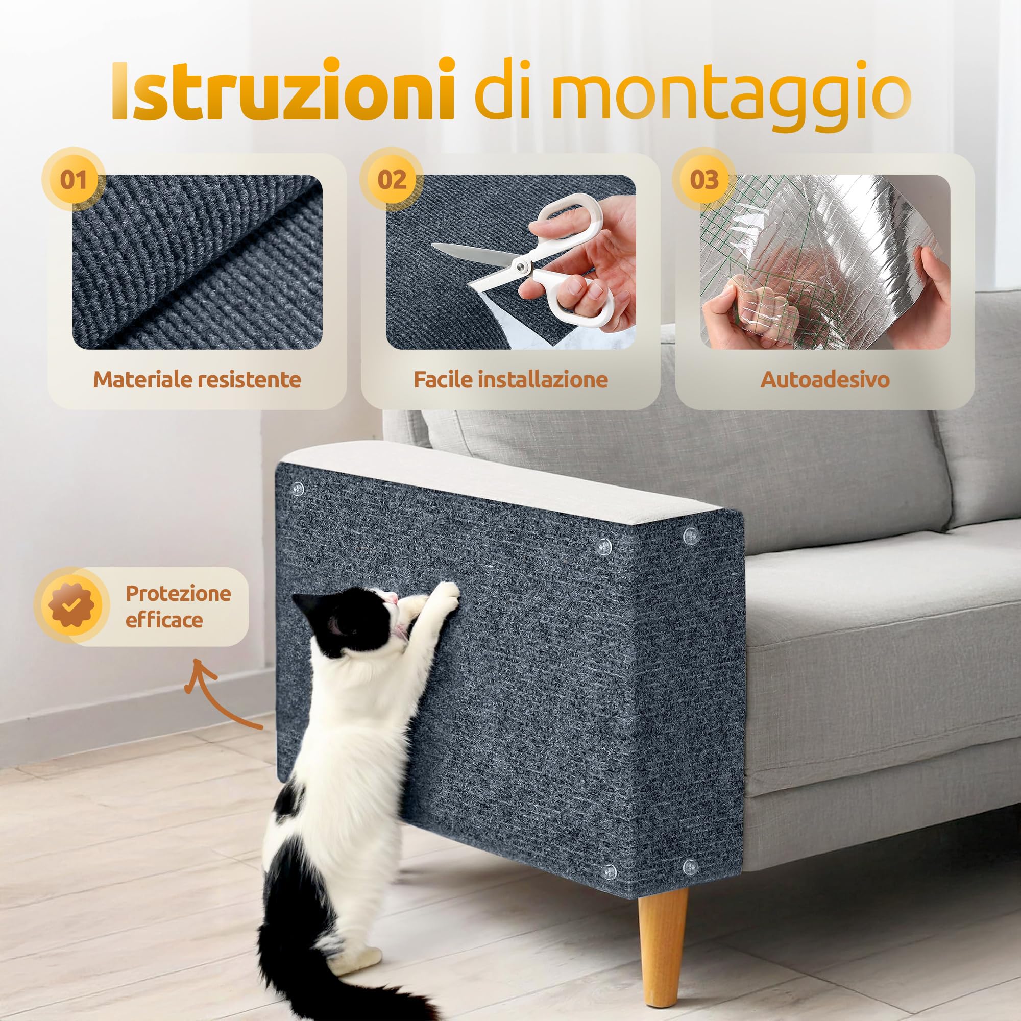 Tappeto Tiragraffi per Gatti Grandi e Piccolo 300x40cm XL Autoadesivo, Grigio Bluastro, Protezione Divano e Mobili con Giocattolo - Tiragraffi Per Gatti Adulti Xxl - Protezione Divano Graffi