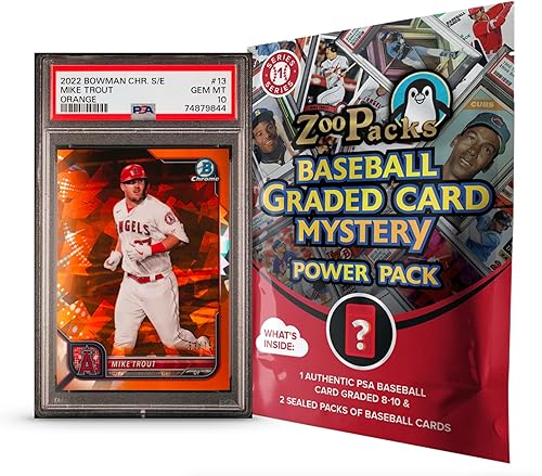 Mike Trout - Tarjeta de grado PSA Mystery Power Pack – 1 tarjeta de trucha de Mike con grado PSA y 2 paquetes de tarjetas por paquete, exclusivo de