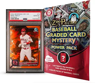 Mike Trout PSAグレードカードミステリーパワーパック - PSAグレードマイクトラウトカード1枚とカード2パックパック - Amazon限定。