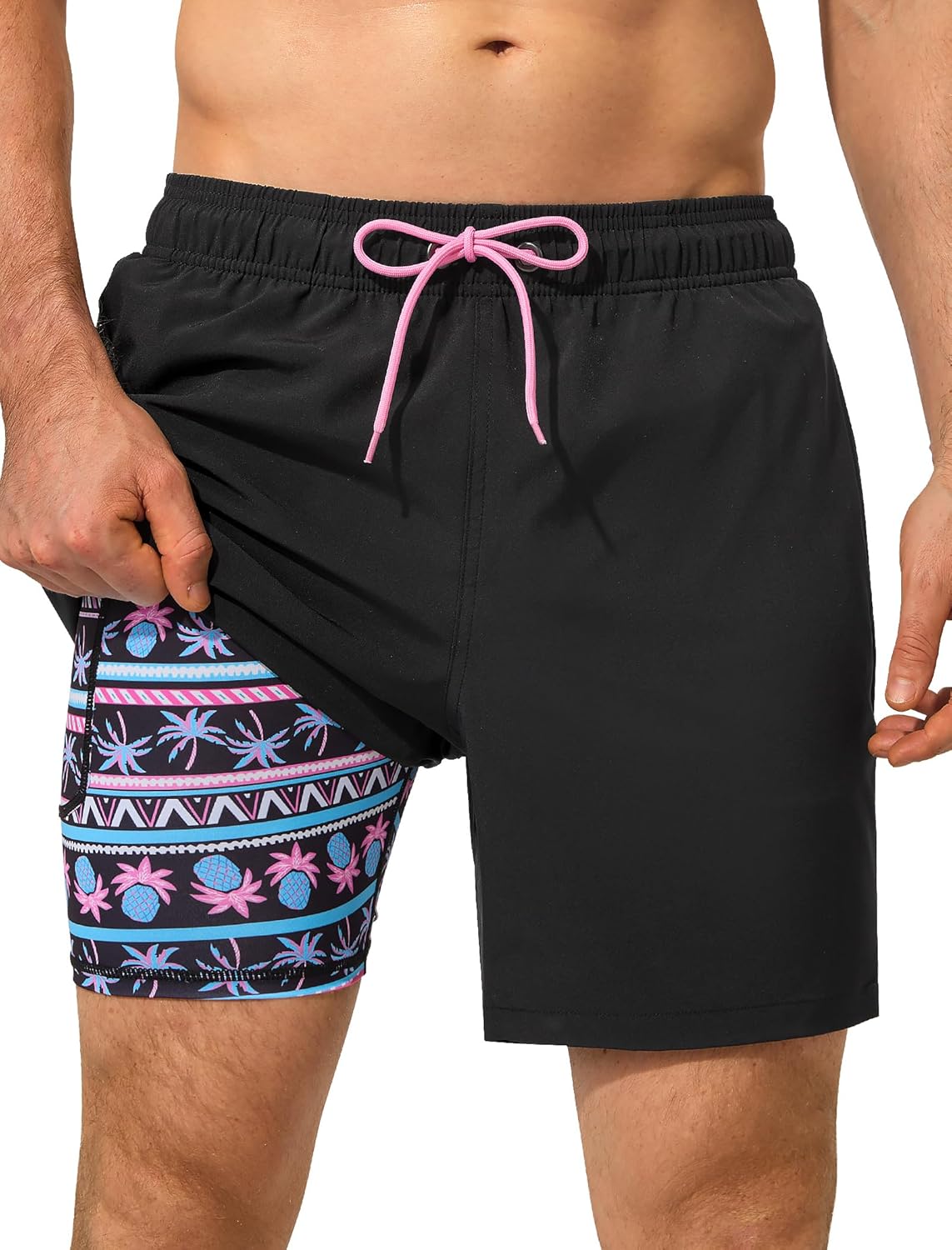 SILKWORLD Swim Trunks Men 7 Inch Bathing Suits Zipper Pockets Swimming Shorts for Vacation, Pool, Beach, Surfing, Casual