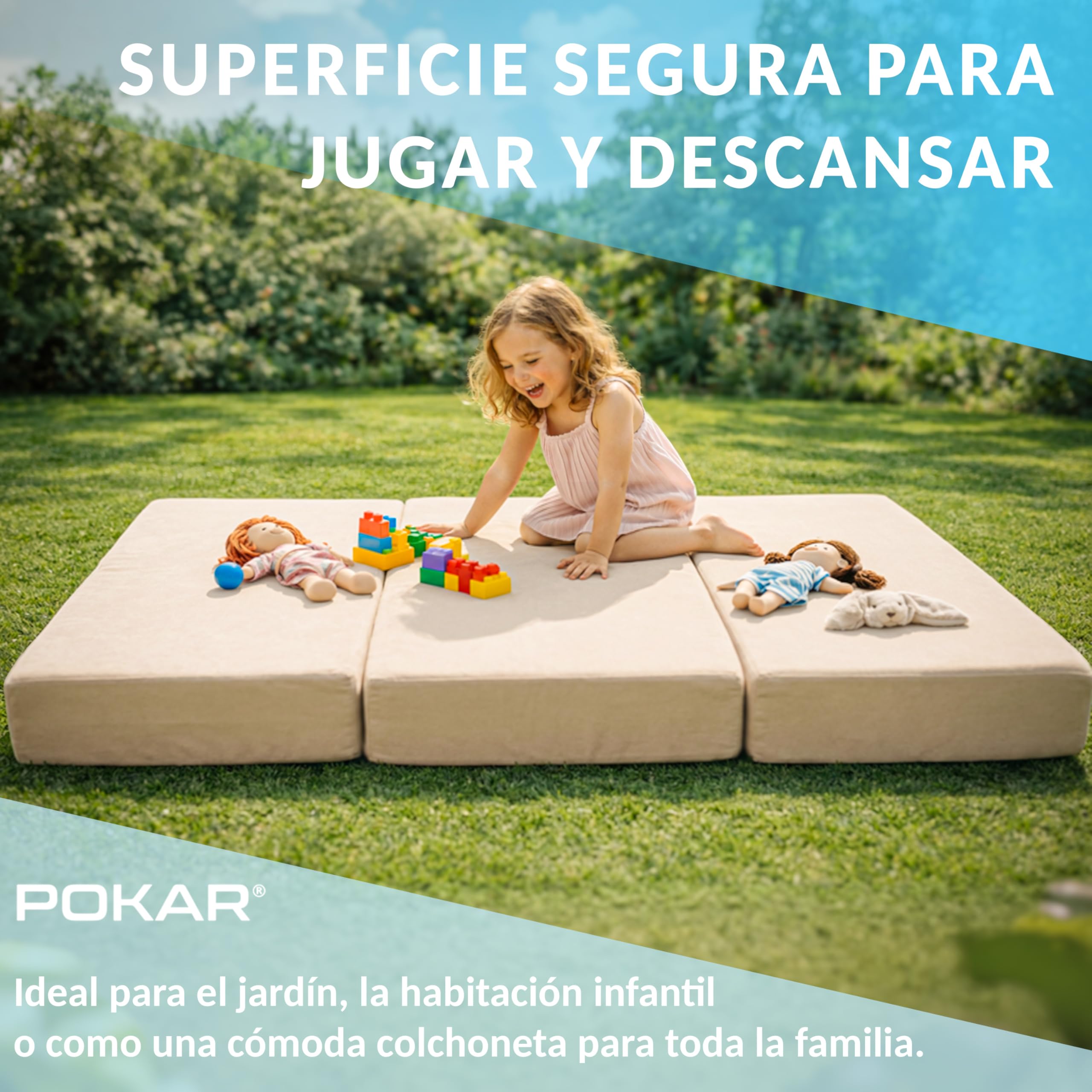 POKAR Colchón Plegable de 3 Piezas 80x195x15 cm Repelente al Agua | Colchón de Espuma Extra Grueso | Cama de Invitados y Camping | Colchoneta de Viaje | Certificado Oeko-Tex Gris