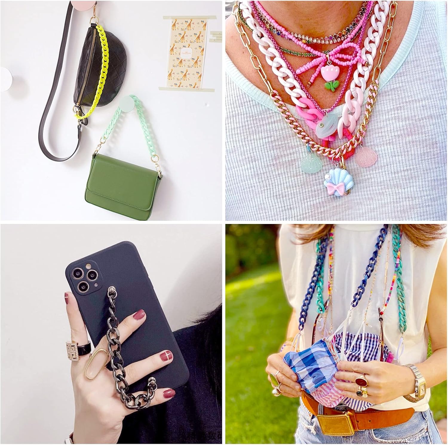 Beathoven 10 Strands Acrylic Chunky Chains Linking Rings, Colorful Bag Chain Plastic Chain Twist Linking Rings 15.7” Crossbody Chains for Handbag Purse Phone Strap Keychain Jewelry Making (Detachable)