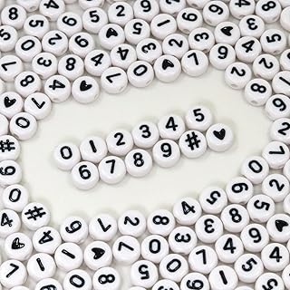 Melius 500Pcs Acrylic Number Beads for Jewelry Making, DIY Necklaces, Key Chains, Bracelets (4x7 Round, White) - Buy now