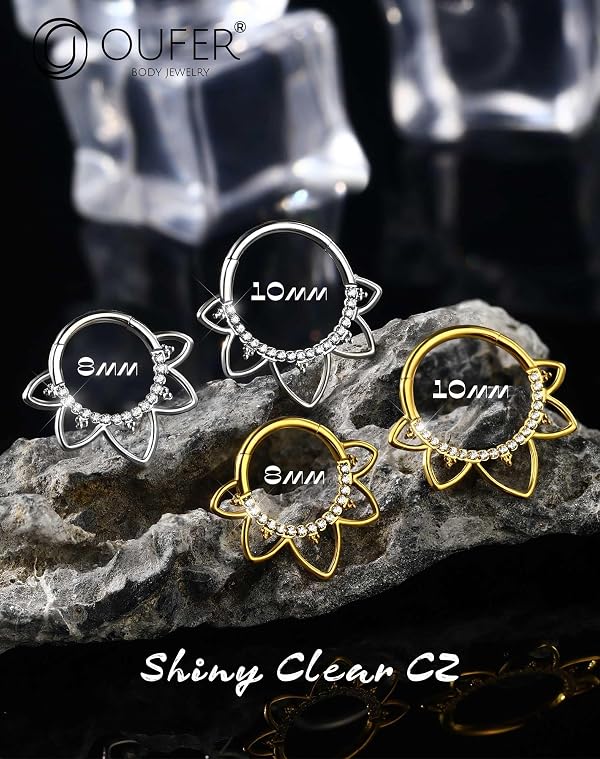 OUFER Helix Piercing Jewelry, 316L Stainless Steel Helix Earrings, Clear CZ Design Cartilage Earrings, Conch Daith Septum Piercing Jewelry-Silver 10MM by OUFER - Used condition - Image 3