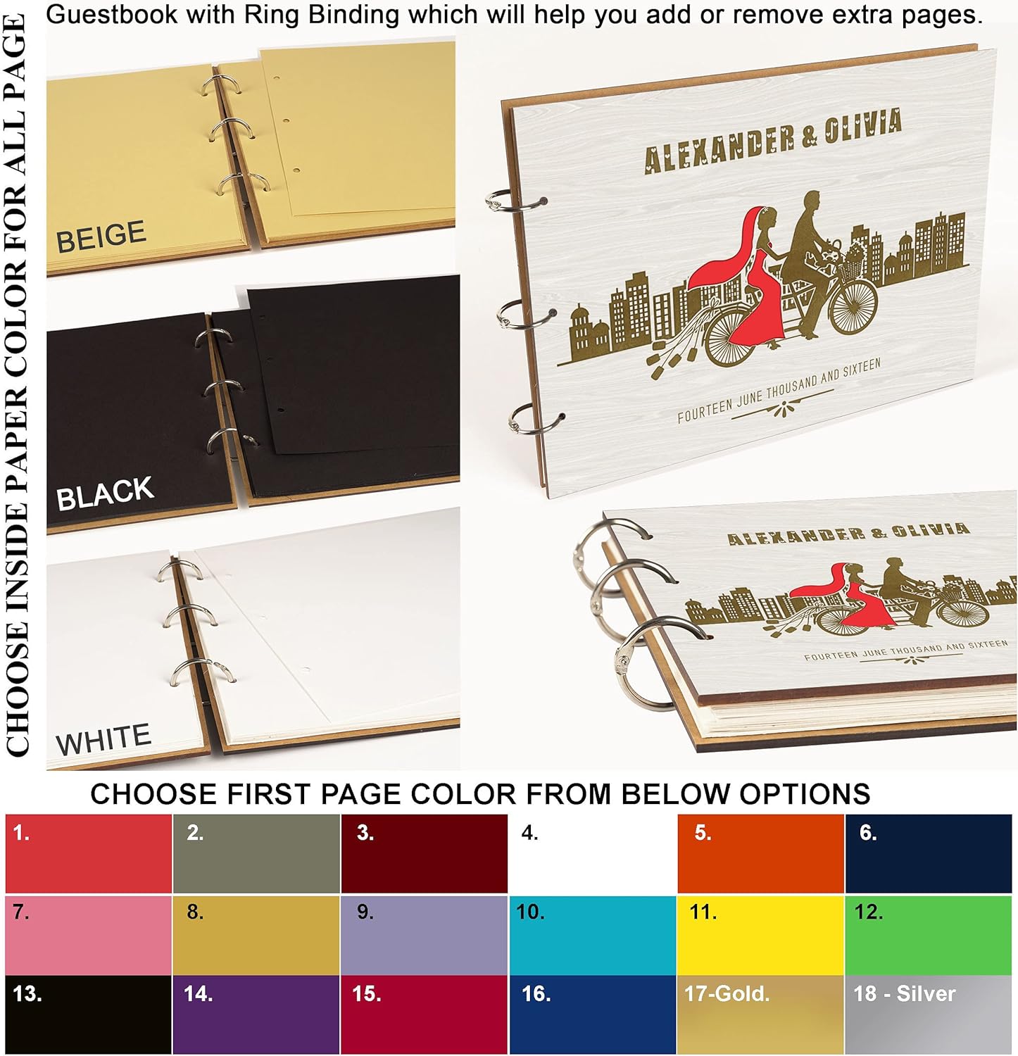 Darling Souvenir Personalized Engraved Laser Cut Wedding Guest Book Wooden Cover Sign-in Book Registry Guestbook Scrapbook-3D