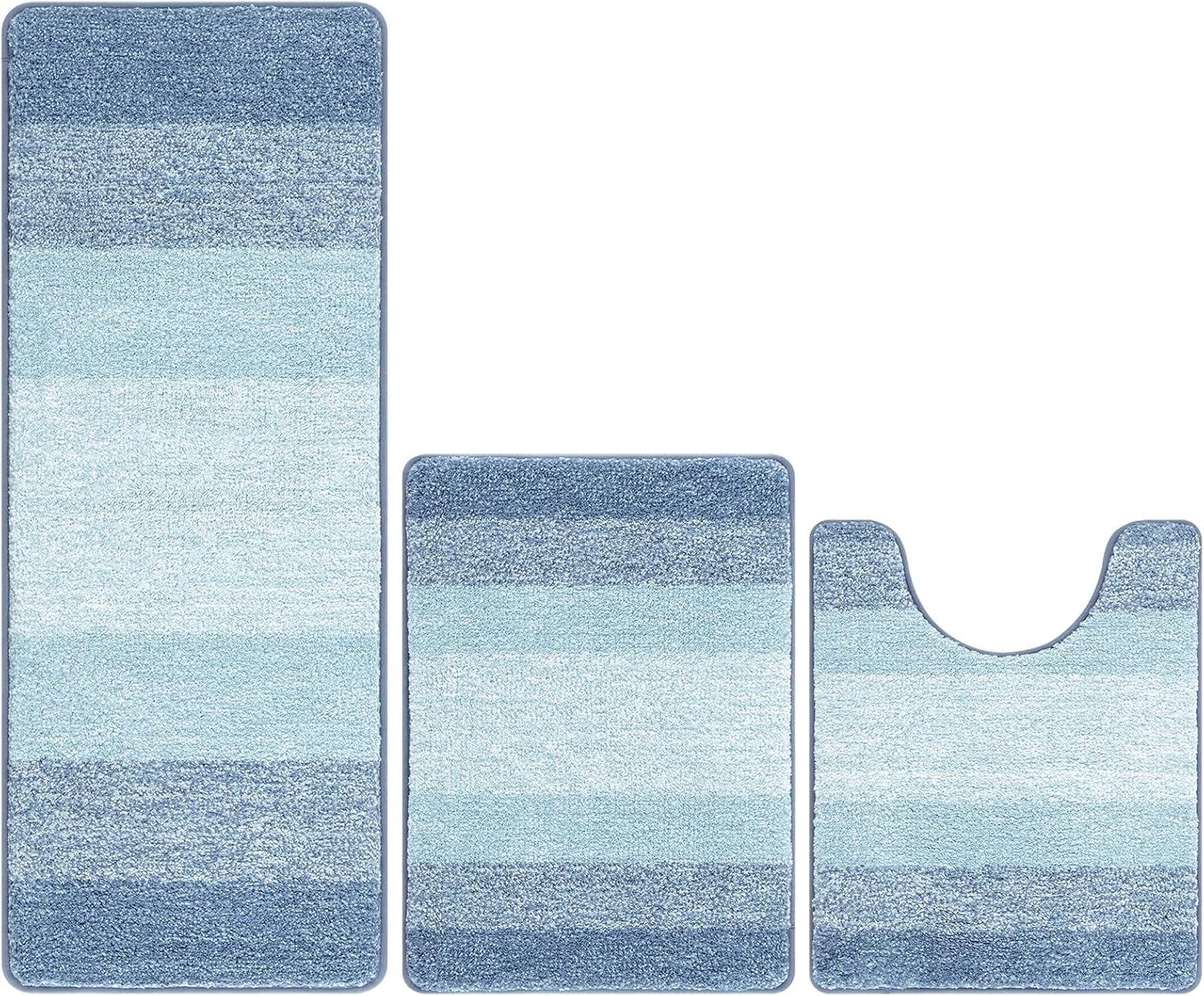 Pauwer Bathroom Rugs Sets 3 Piece Shower Rugs with U-Shaped Contour Toilet Mat Absorbent Microfiber Plush Bath Mats Non Slip Bath Rugs Machine Washable Shaggy Bathroom Floor Mats, Dusty Blue