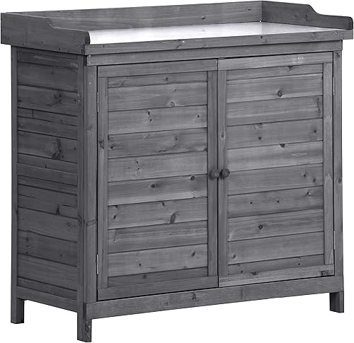 Miniatura 7 de Merax Mesa de banco grande para macetas de 64.6 pulgadas, estación de trabajo de jardín de madera con estantes de 6 niveles, mesa grande y gancho