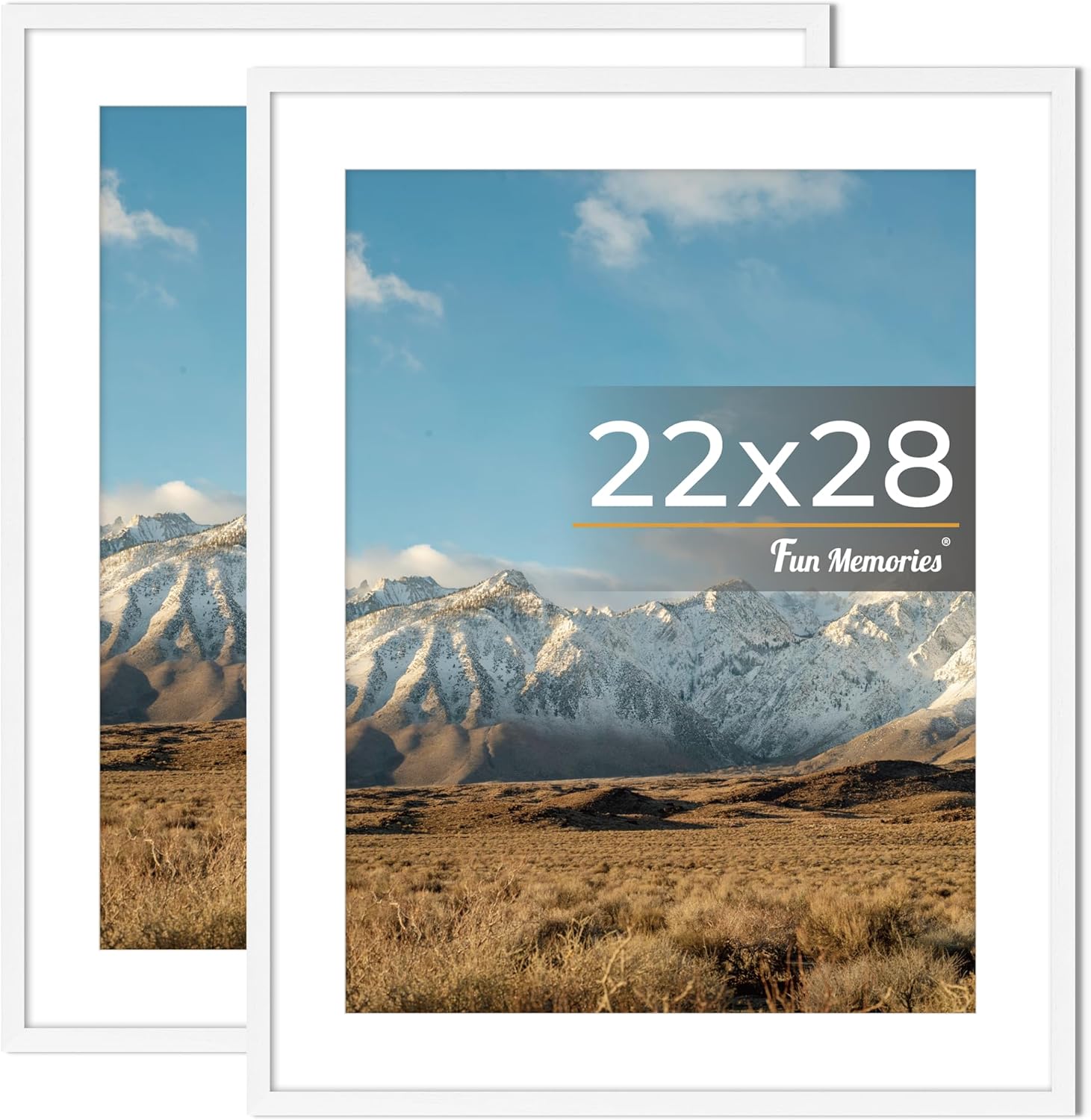 fun memories 22x28 picture frame with mat for 18x24 photo - solid wood photo frames set of 2, shatterproof hd plexiglass, removable mat, vertical/horizontal wall display with hanging hardware, suitable for home decor(vintage white)