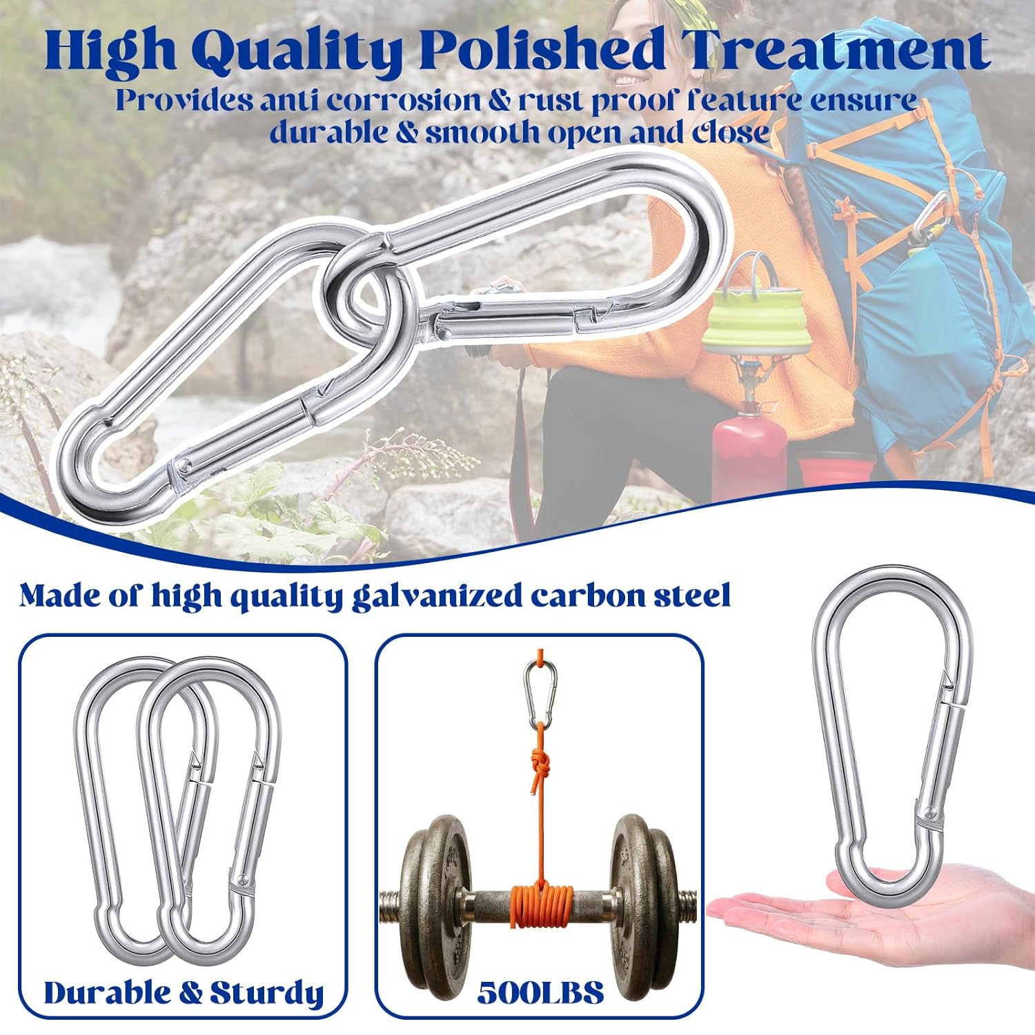 30 Pcs 3“ Heavy Duty Spring Snap Hook, M8 5/16" Galvanized Steel Snap Hook Carabiner Quick Link Carabiner Clip, 500 LBS Holding Capacity Metal Clips for Home Gym Swing Hammock Gym Outdoor