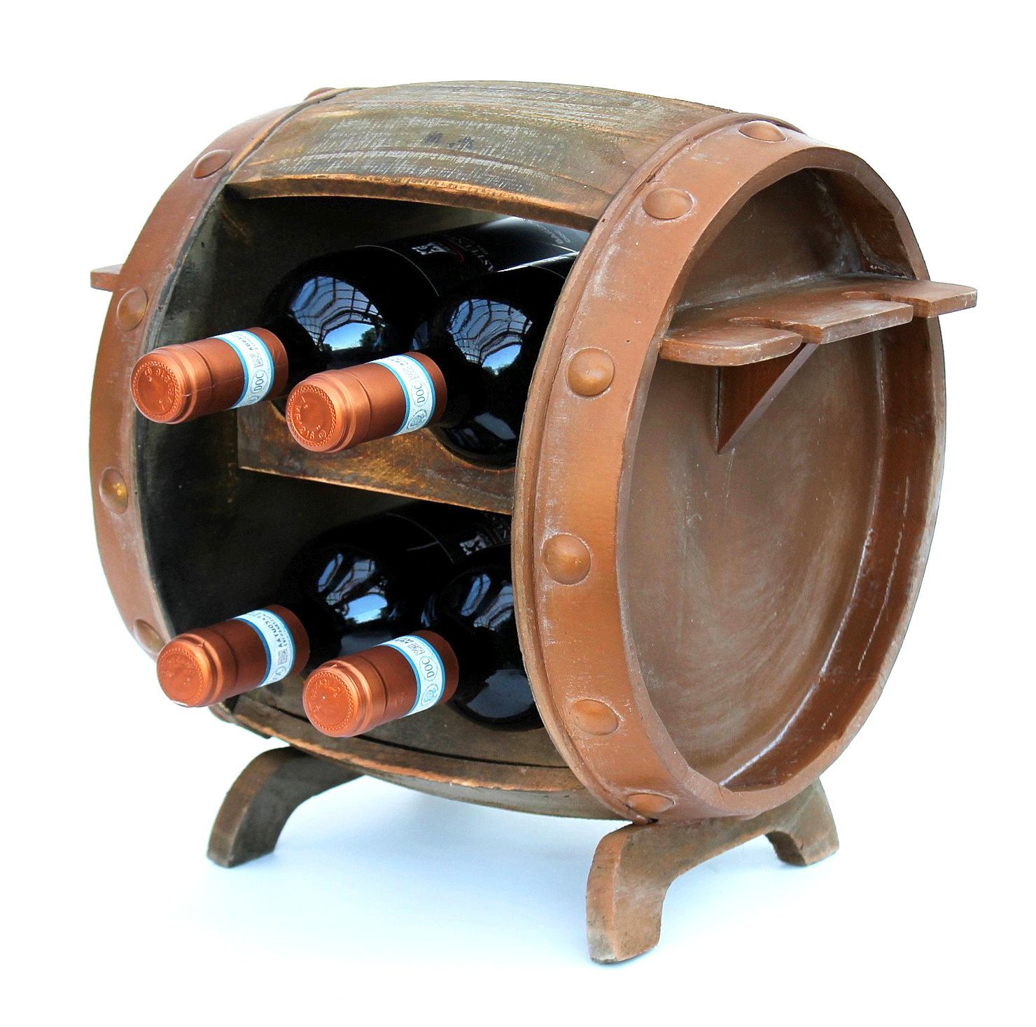 DanDiBo Weinregal Holz Weinfass Braun 33 cm 2110 Bar Flaschenregal Flaschenständer Klein Fass Holzfass mit Glashalter