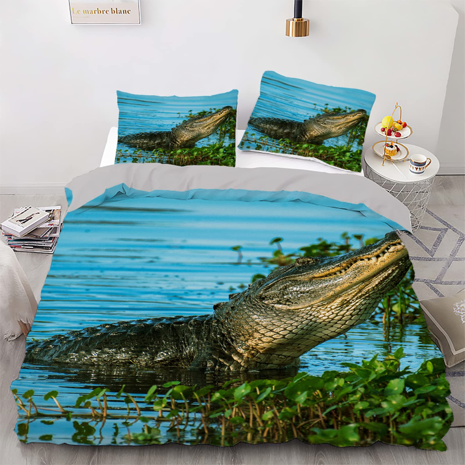 Parure de lit 90x190 crocodile bleu Vertbaudet en microfibre avec taie