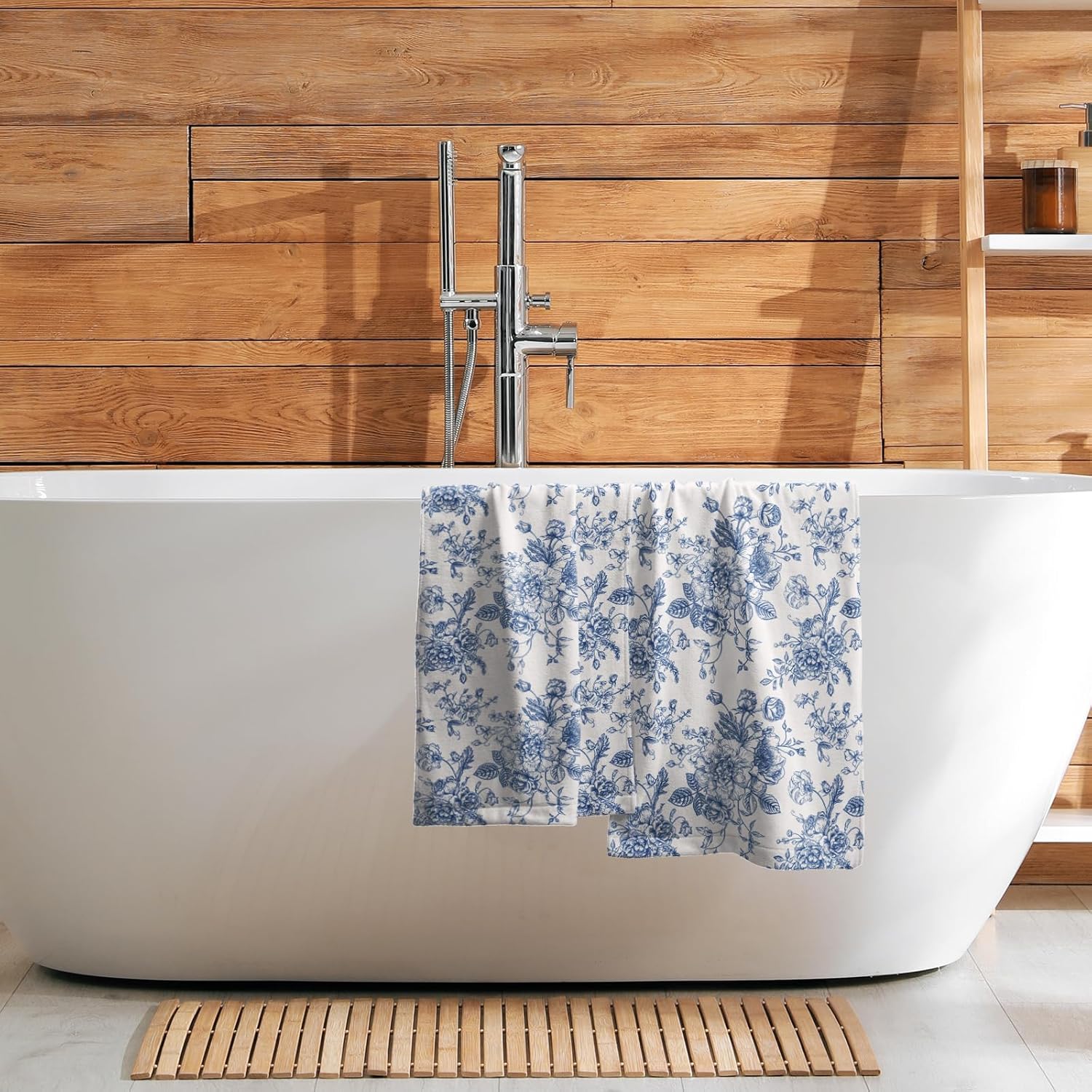 Blue Floral Spring Hand Towels for Bathroom Set of 2 Vintage Flowers Botanical Print Cream White Decorative Handtowels Soft Absorbent Seasonal Bath Towel for Home Guest Room Hotel Gym Spa - Image 7