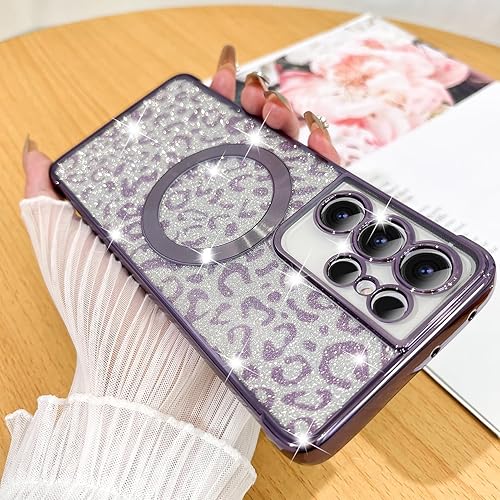 Miniatura 2 de Fiyart Funda diseñada para Samsung Galaxy S21 Ultra, compatible con MagSafe Cheetah Print Plate, protección de cámara transparente, funda magnética