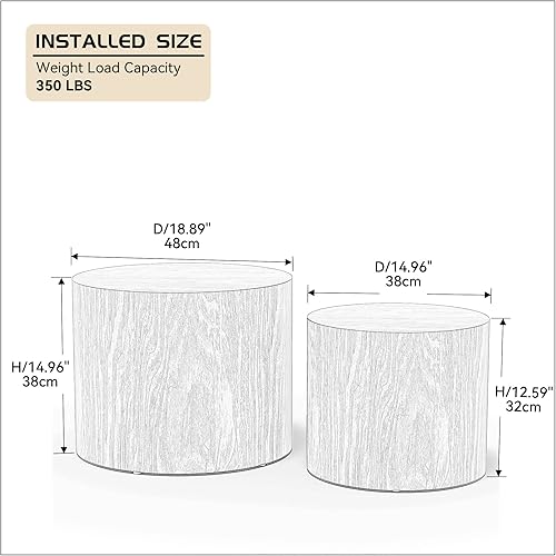 Miniatura 2 de WILLIAMSPACE Juego de 2 mesas auxiliares redondas de madera de nogal, mesa circular moderna para espacios pequeños, sala de estar, dormitorio, mesa