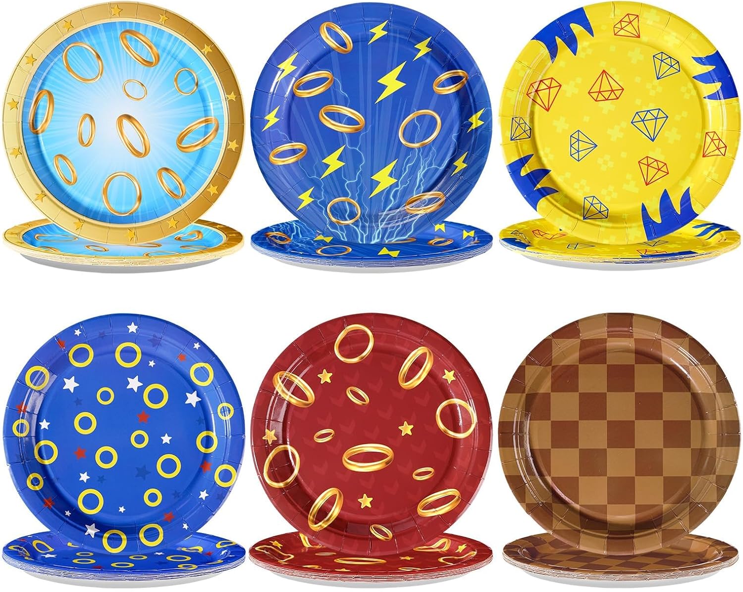 60Pcs Blue with Gold Ring Paper Plates 9" Disposable Heavy Duty Cartoon Tinsel Video Games Dessert Paper Plates Hedgehog Party Tableware Set for Kids Birthday Baby Shower Party Decorations
