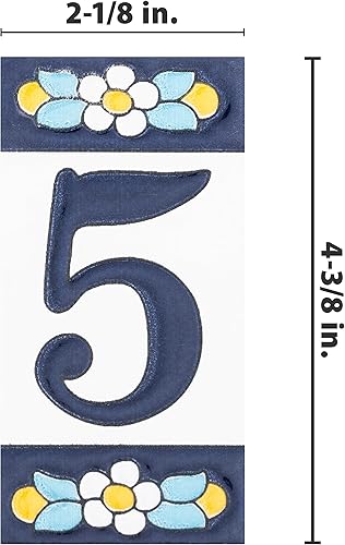 Miniatura 4 de Merola Tile Sevillano Flora Address Numbers 5 - Azulejo de cerámica para pared, 2-18" x 4-38"