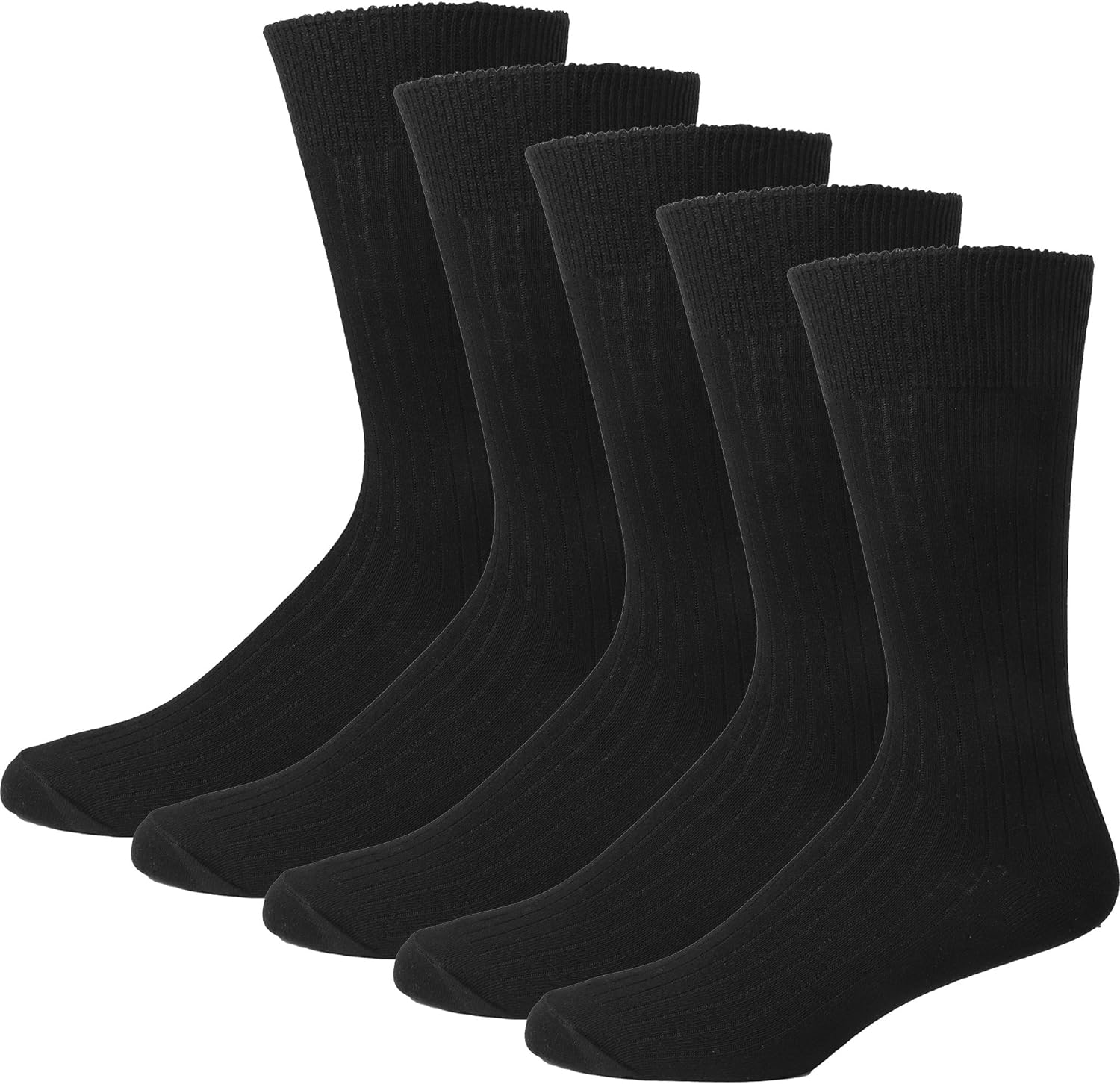 Falari Men Dress Socks 5-Pack Plain Rib Black Dress Socks Cotton Crew Socks Size 10-13