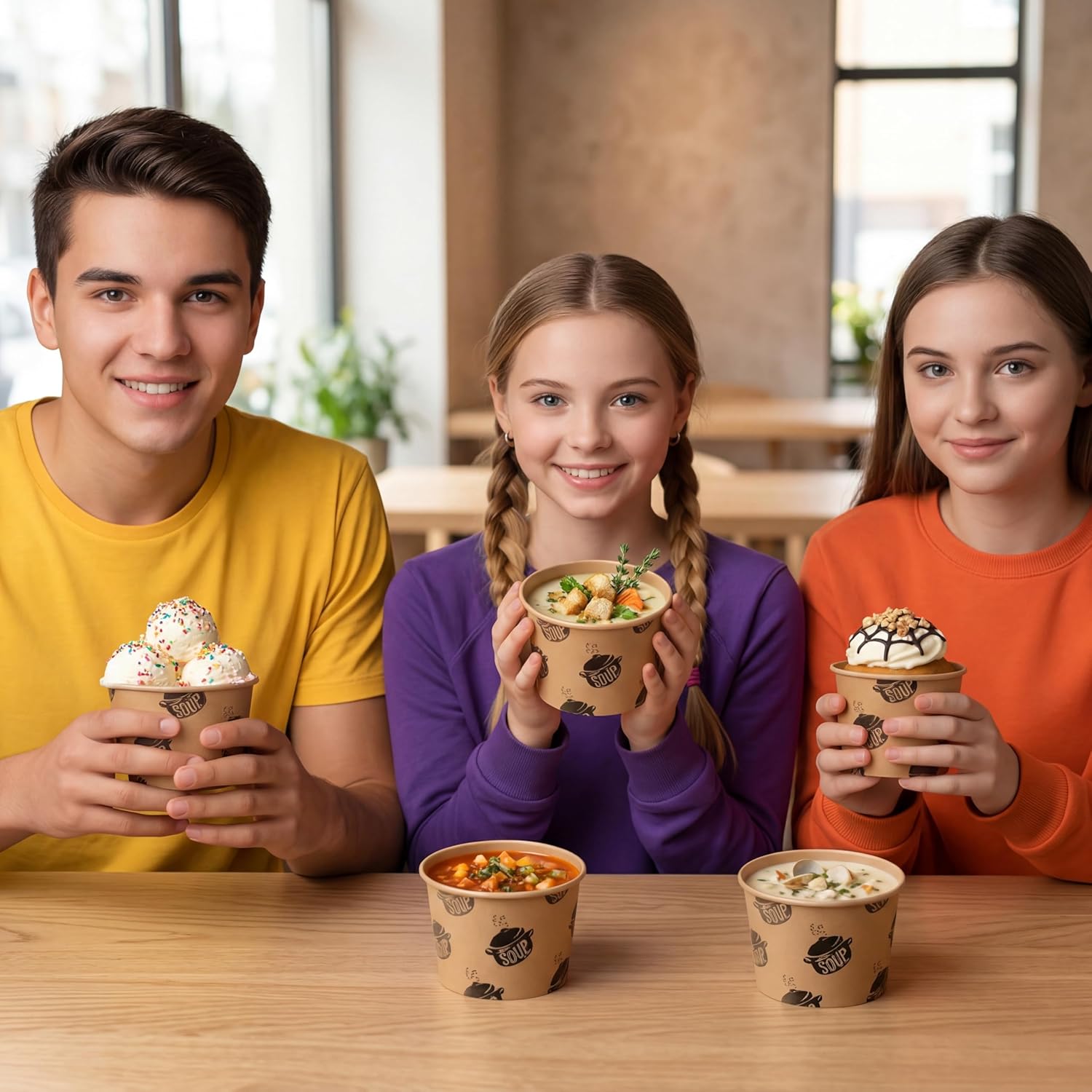 50 Pcs 8 oz Paper Soup Containers with Lids Disposable Kraft Paper Food Container Hot and Cold Soup Bowls for Ice Cream Yogurt Restaurant Party Picnic