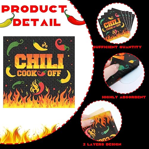 Vista 10 de Qilery 100 servilletas de papel desechables con chile para cocinar, decoración de fiesta mexicana de Cinco de Mayo, 6.5 pulgadas (cota)