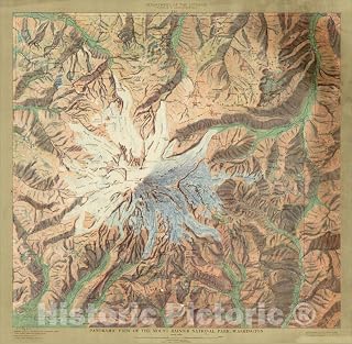 Historic Map : Panoramic View of The Mount Rainier National Park, Washington, c1914, Vintage Wall Art : 16in x 16in