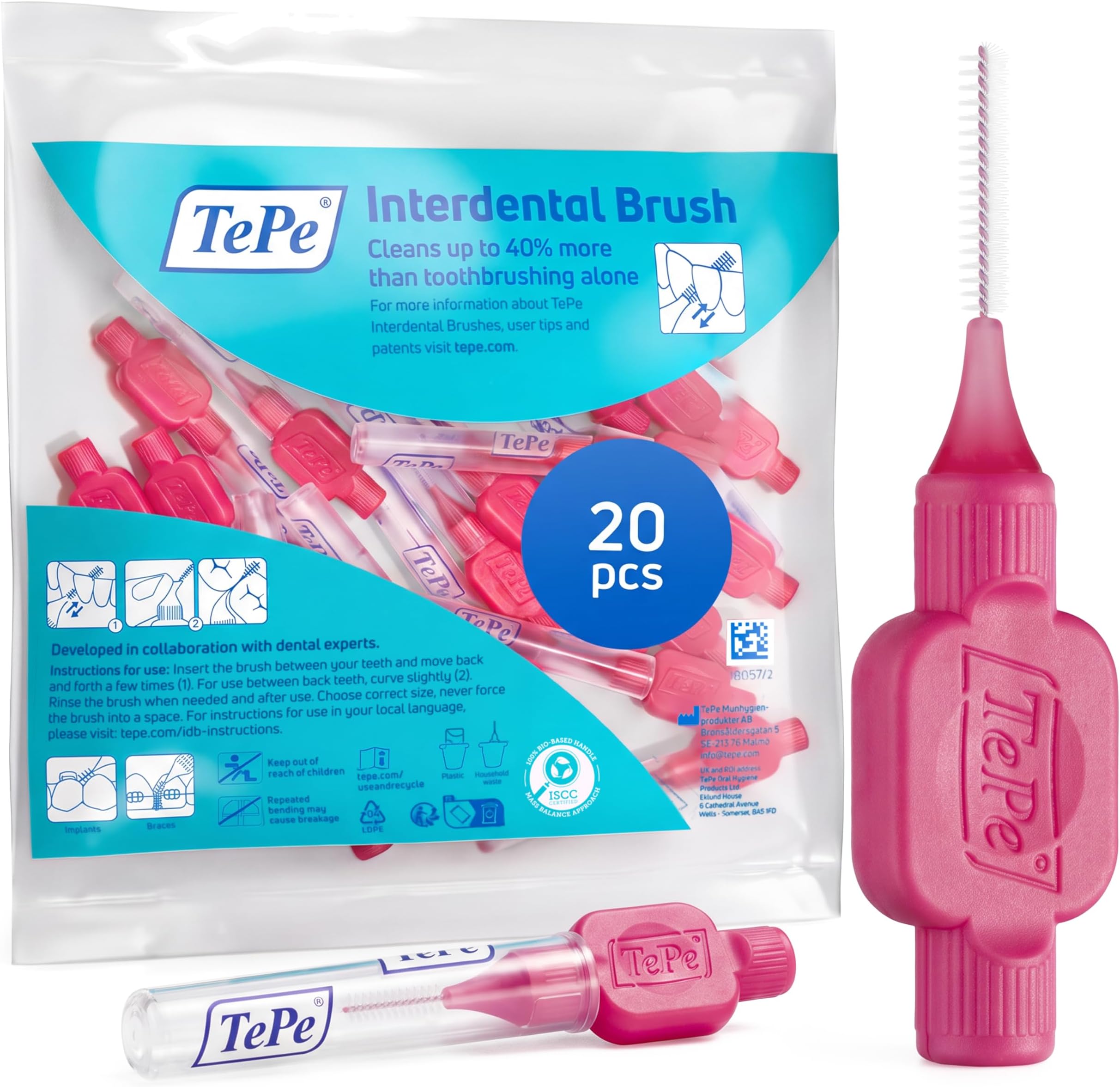TePe Original Interdental Brush, Pink, for Cleaning Teeth Gaps, 20pcs