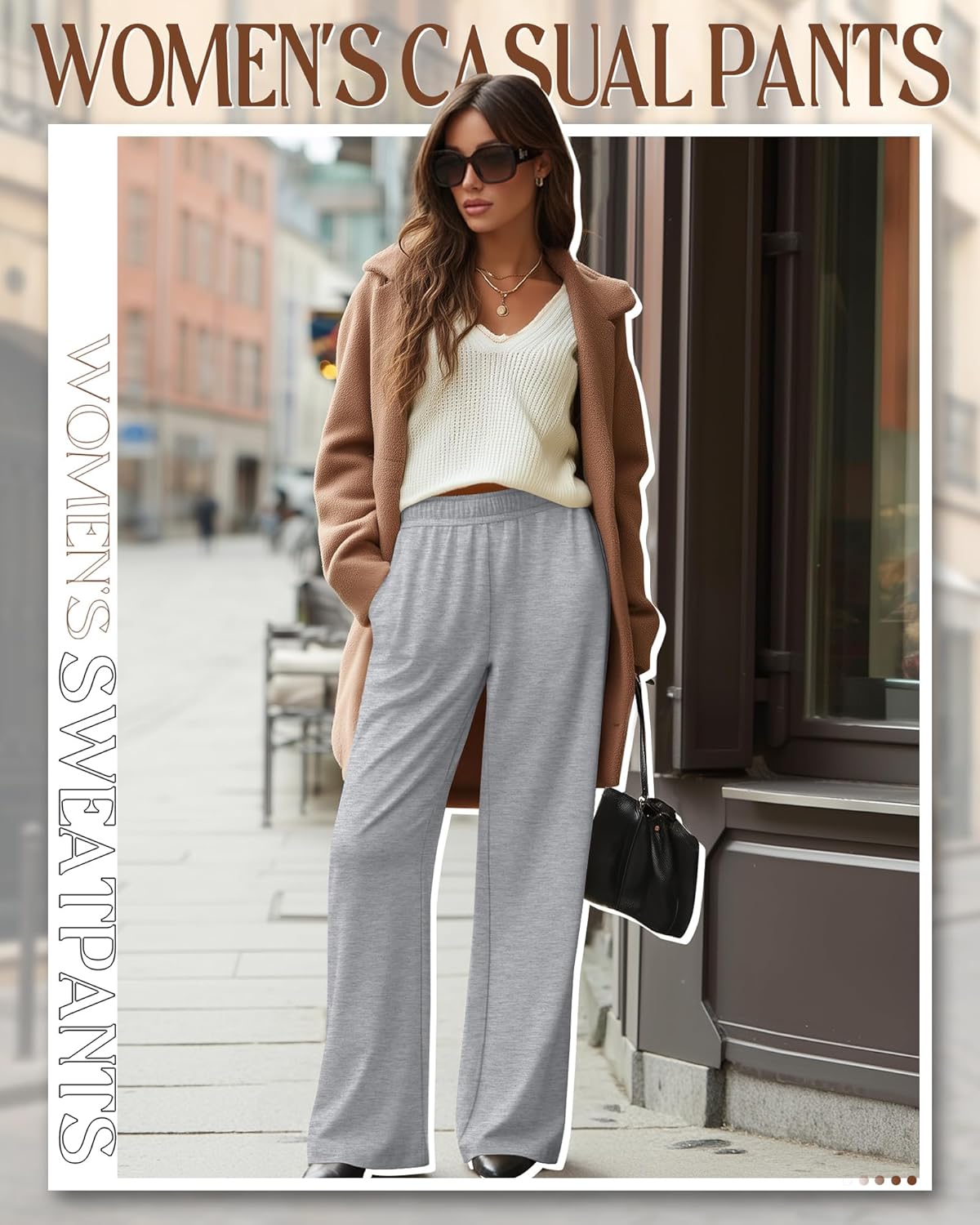 4 Pack Womens Wide Leg Sweatpants Baggy Casual High Waisted Lounge Pants Drawstring Workout Joggers with Pockets - Image 3