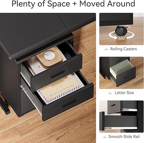 Miniatura 5 de LITTLE TREE Escritorio ejecutivo grande de 82.67 pulgadas de largo en forma de L para computadora con archivador móvil de 3 cajones, mueble