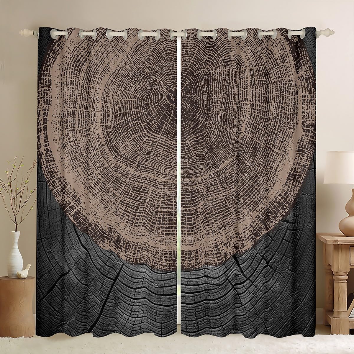 Homemissing Wood Curtains for Bedroom Kids Boys Girls Rustic Cabin Country 30%-50% Blackout Curtains Farmhouse Darkening Drapes Decor Vinatge Wood Grain Black Window Treatments W66*L72 — image 1