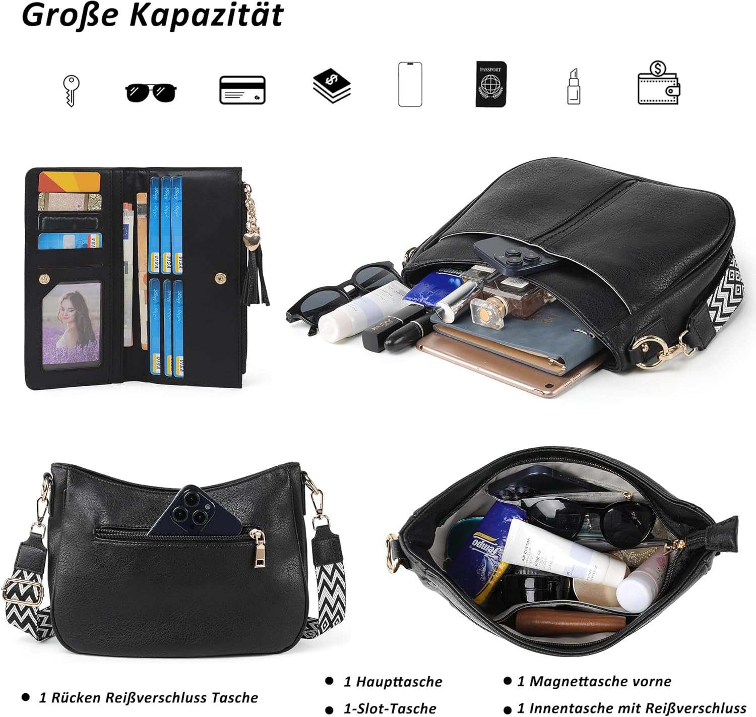 TANTOMI Crossbody Bags for Women Crossbody Purses and Wallet Vegan Leather Women's Shoulder Handbag for Everyday 2 PCS Set - Image 5