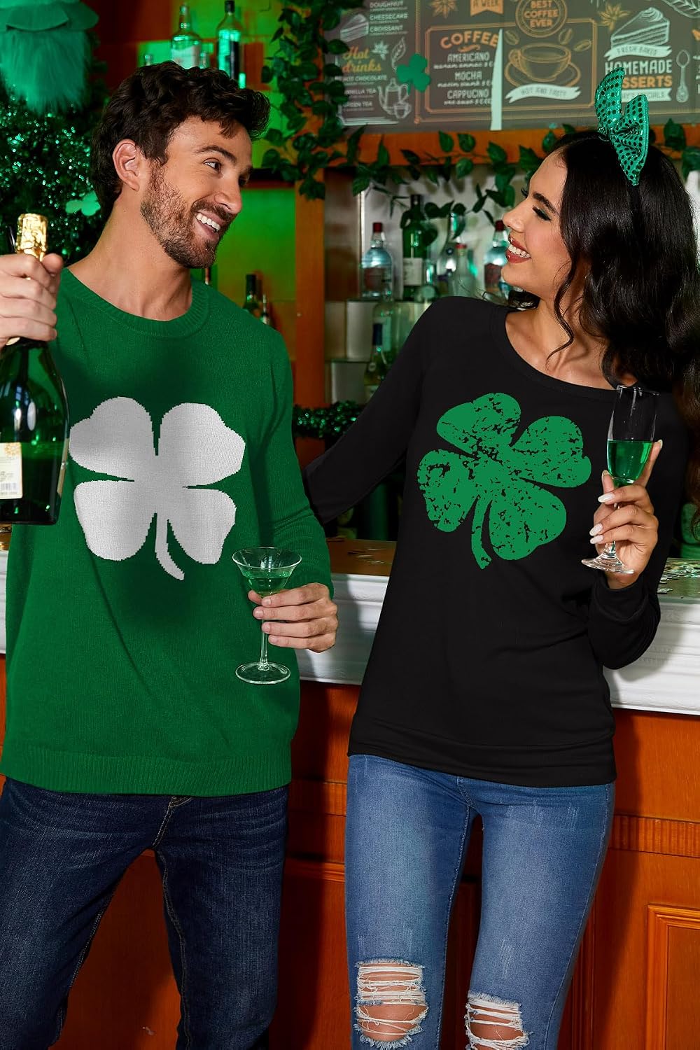 For G and PL Women's St. Patrick's Day Green Long Sleeve Sweatshirt Funny Casual Shamrock Irish Shirt S - 3XL