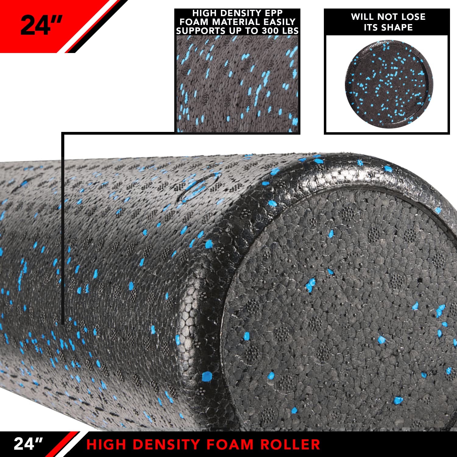 JFIT Rodillo de espuma muscular de alta densidad, 61 cm, azul moteado