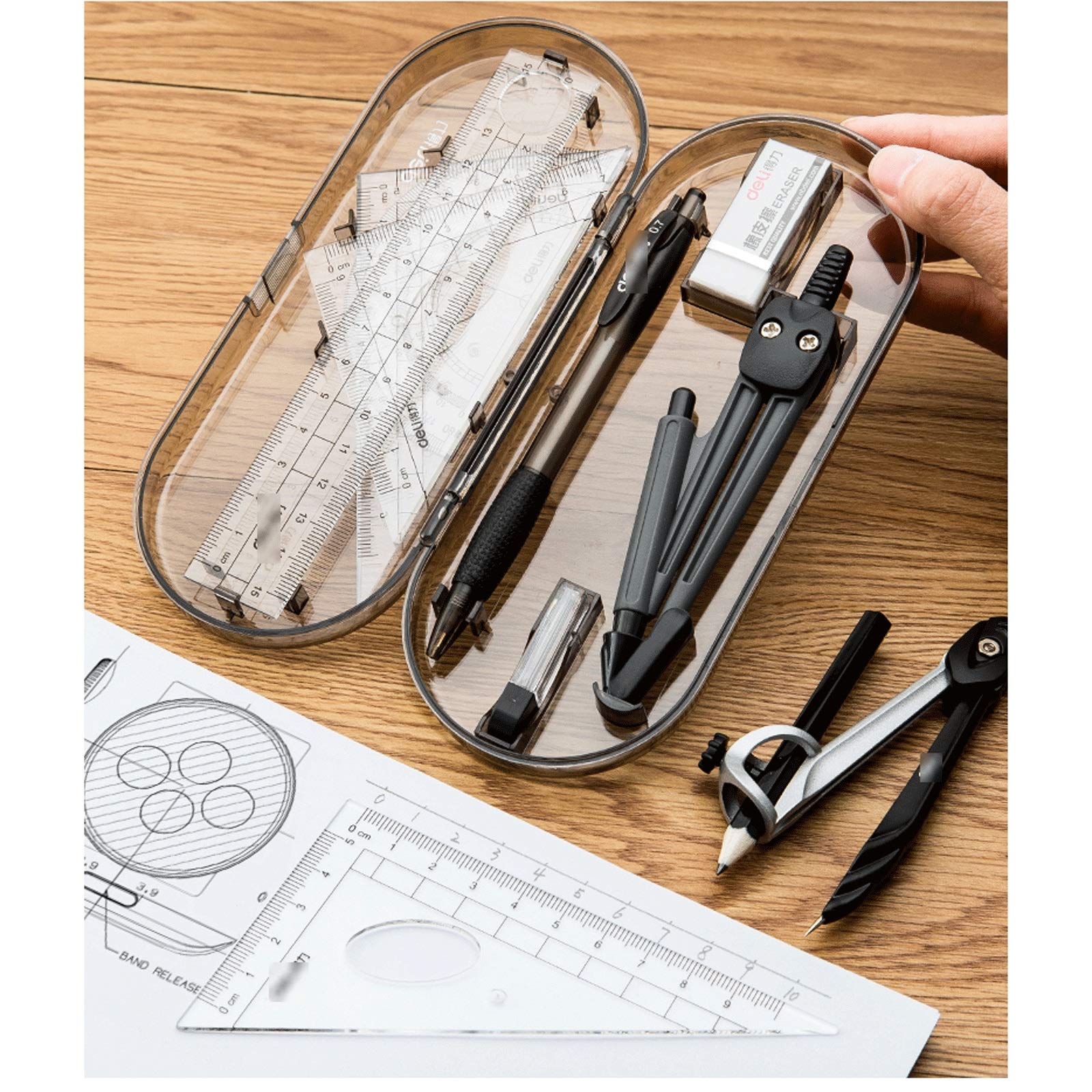 SwePer Kompasse, multifunktionales Schüler-Zeichenwerkzeug, Kompass-Set, 8-teiliges Mathe-Geometrie-Kit-Set, Schülerbedarf for Studenten und Messwerkzeuge for technische Zeichnungen (Color : A)