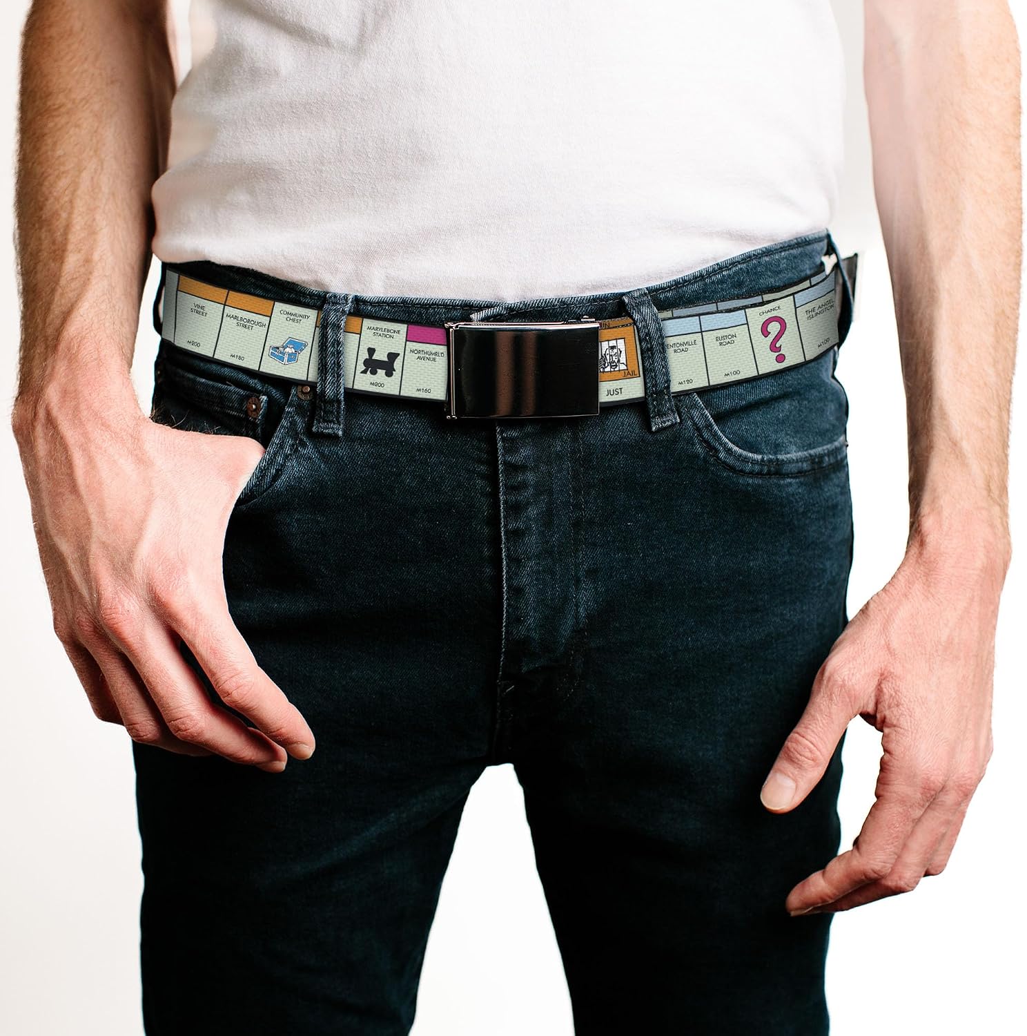 Adjustable Belt, Clamp Buckle, Cut-to-Fit, Monopoly British UK Game Board Space Blocks