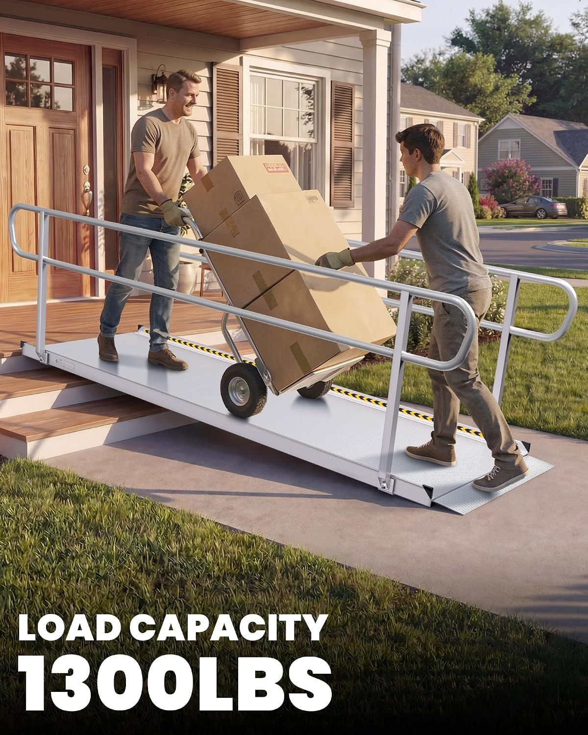10FT Wheelchair Ramp with Handrails, 1300 lbs Capacity Heavy Duty Aluminum Ramps for Home Steps and Doorways, Fixed Threshold Solution for Wheelchairs Scooters Walkers, Easy Single-Person Use