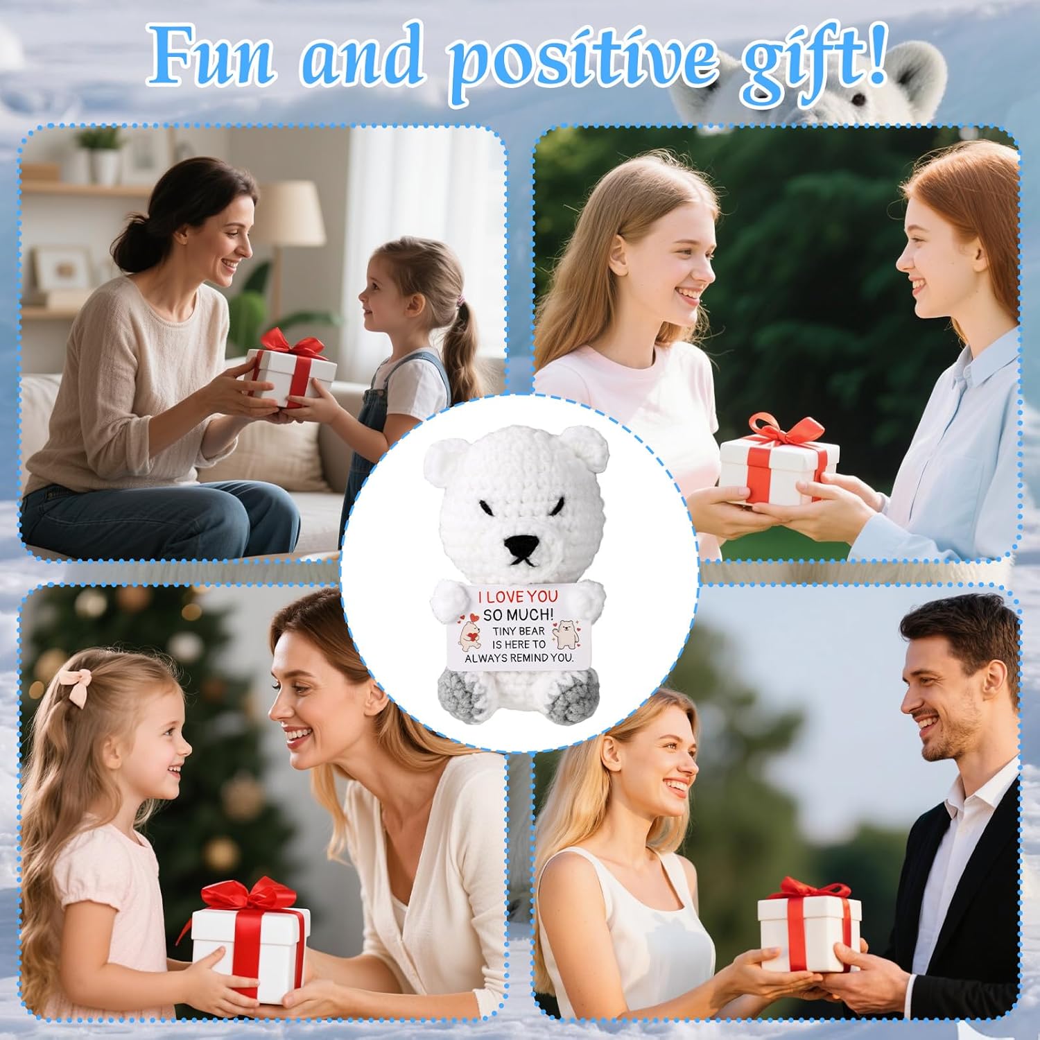 Positive Polar Bear Crochet, Emotional Knitted Polar Bear with Cheer Card Support Crochet Animal Doll for Encouragement Gift Birthday Christmas Stocking Stuffers (for Couple) - Image 7