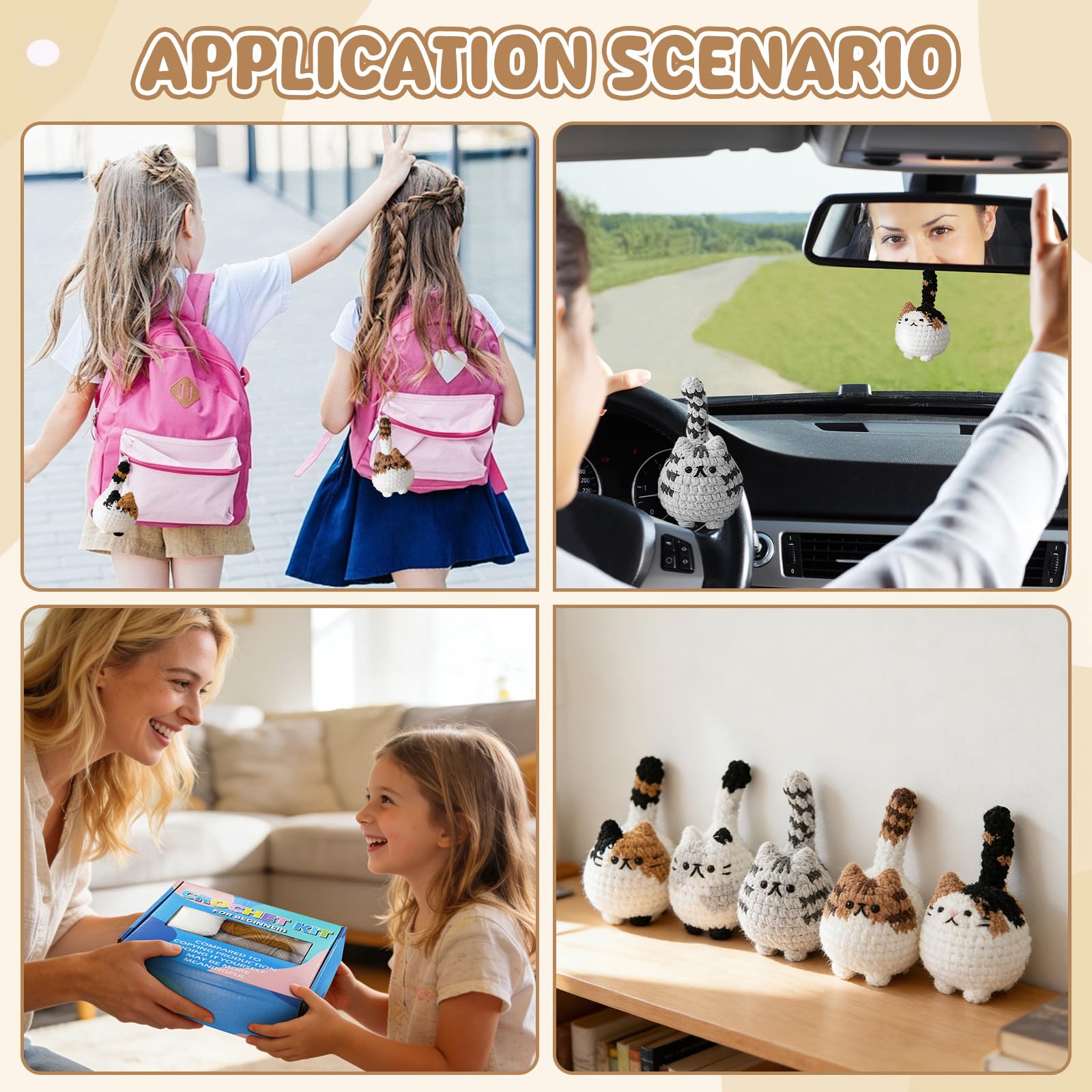 Ortviai Kit Uncinetto Principianti, Kit Adulti Imparare Uncinetto, Set Uncinetto Animali con Filato e Accessori, Guida Passo Dopo Passo, 5 Gattini Fatti a Mano