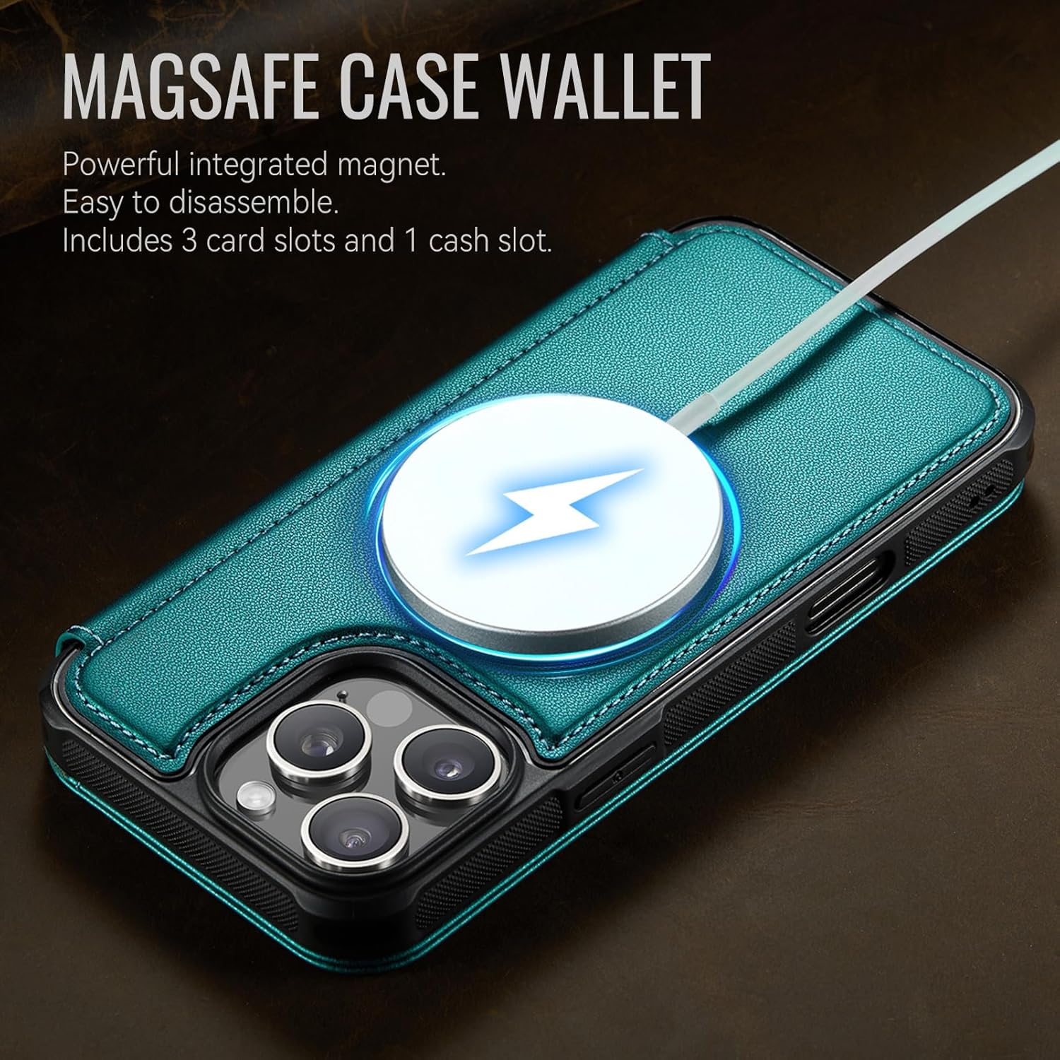 for iPhone 16 Pro Max Case Wallet Compatible with Magsafe, Slim PU Leather Flip RFID Blocking Card Holder Stand Shockproof Magnetic Wallet Phone Cover for iPhone 16 Pro Max, Blue Green