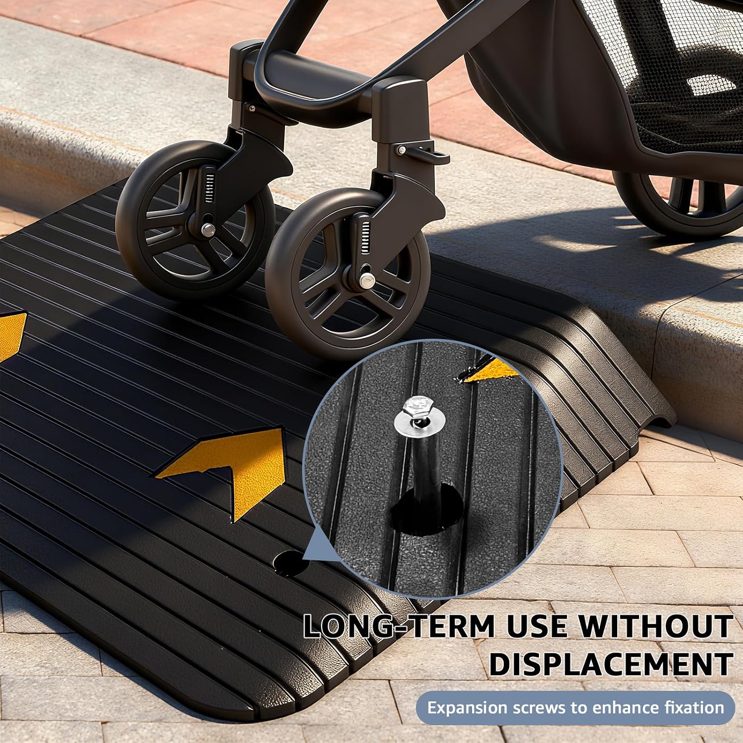 4" Rise Rubber Threshold Ramp, 35.5" Wide Non-Slip Wheelchair Ramp for Doorway, 33069 lbs Capacity Curb Ramp for Wheelchairs, Scooters, Power Chairs & Walkers