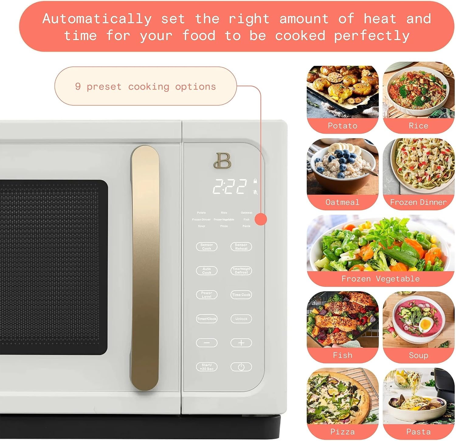 Beautiful 1.1 Cu ft 1000 Watt, Sensor Microwave Oven, White Icing by Drew Barrymore