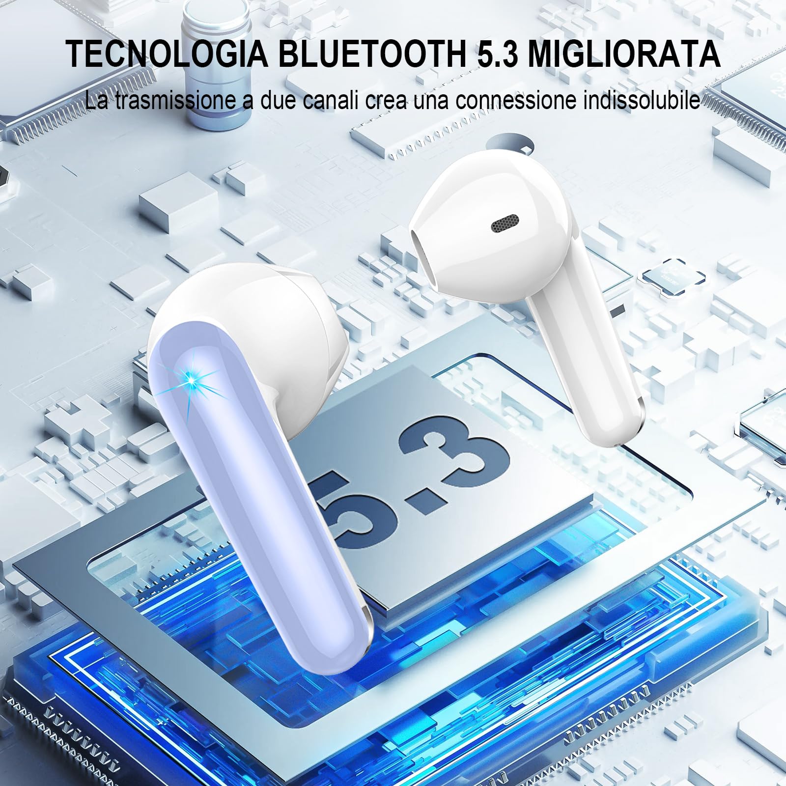 Renimer Cuffie Bluetooth, senza fili, Bluetooth 5.3, auricolari in-ear Bluetooth, IP7, impermeabili, senza fili, con microfono, 48 ore, con display digitale a LED