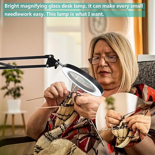 Miniatura 9 de HITTI - Lupa 5X con luz con abrazadera, 3 modos de color, lámpara de aumento regulable continua, 72 LED de lente de cristal real con luz y soporte