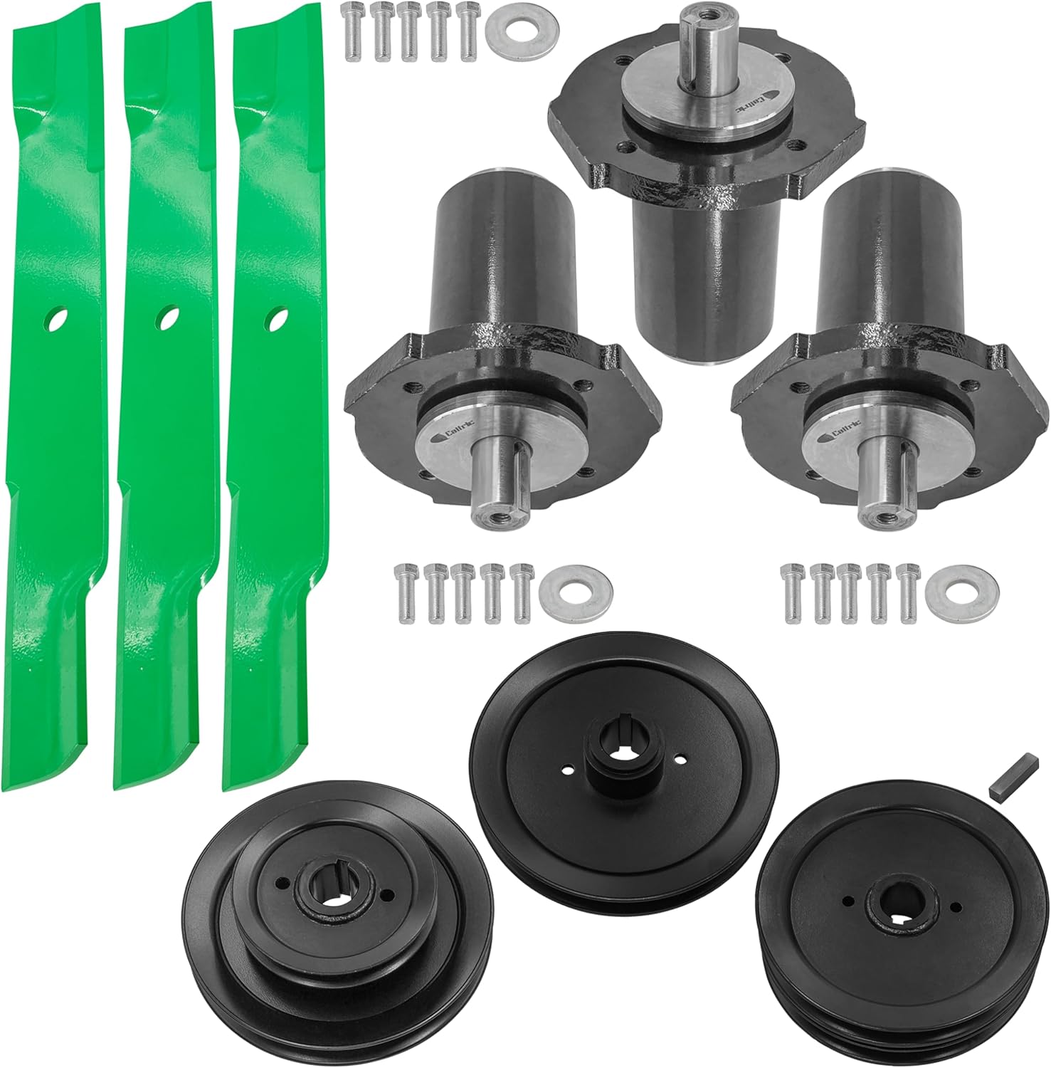 Caltric 60in Deck Spindles with Pulley and Blade Kit Compatible with Gravely ZT2560 ZT2660 ZT2760 ZT60 HD 991070 991084 991091 ZT60 HD 991038 991041 991055 991057