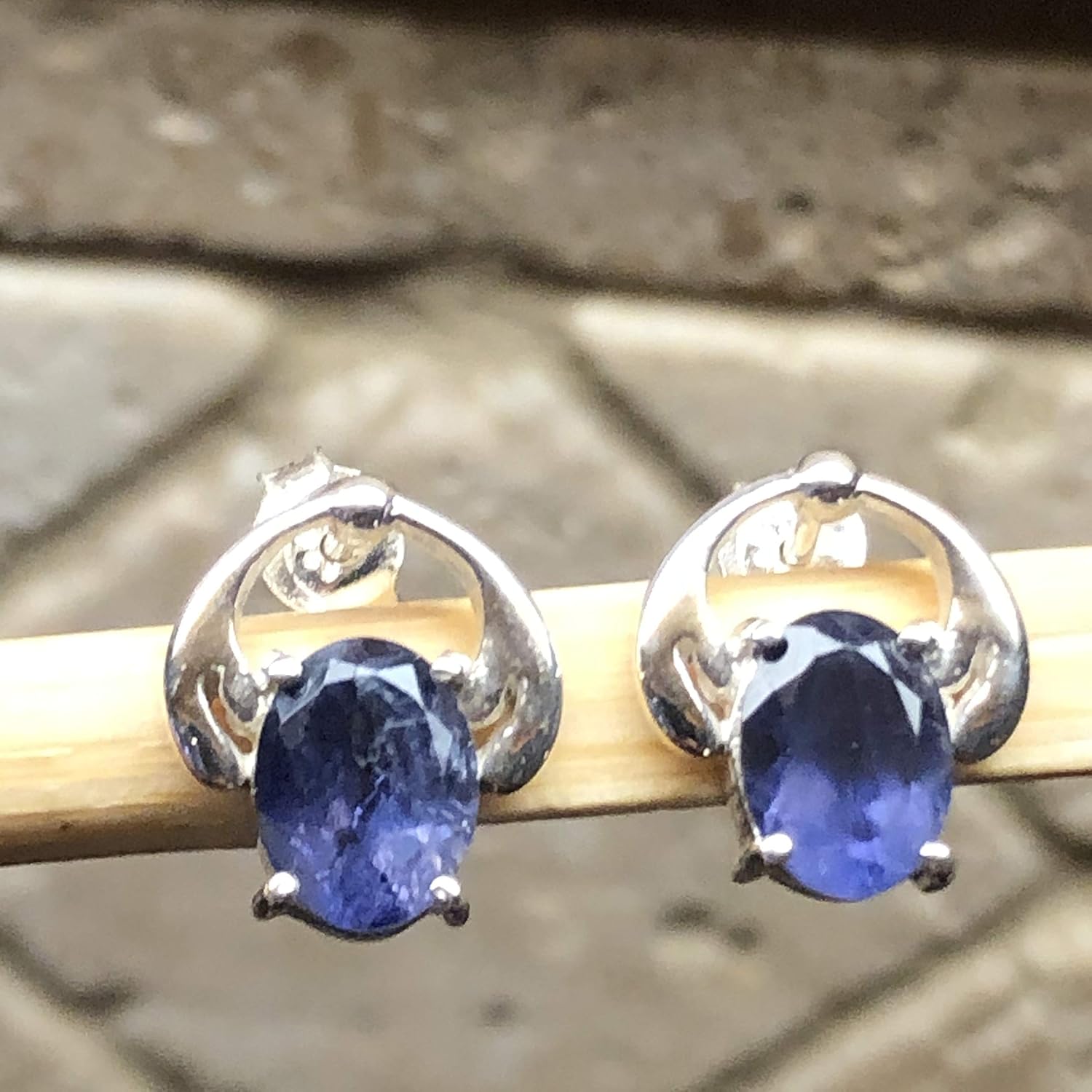 Natural Iolite 925 Solid Sterling Silver Earrings 11mm - Image 7