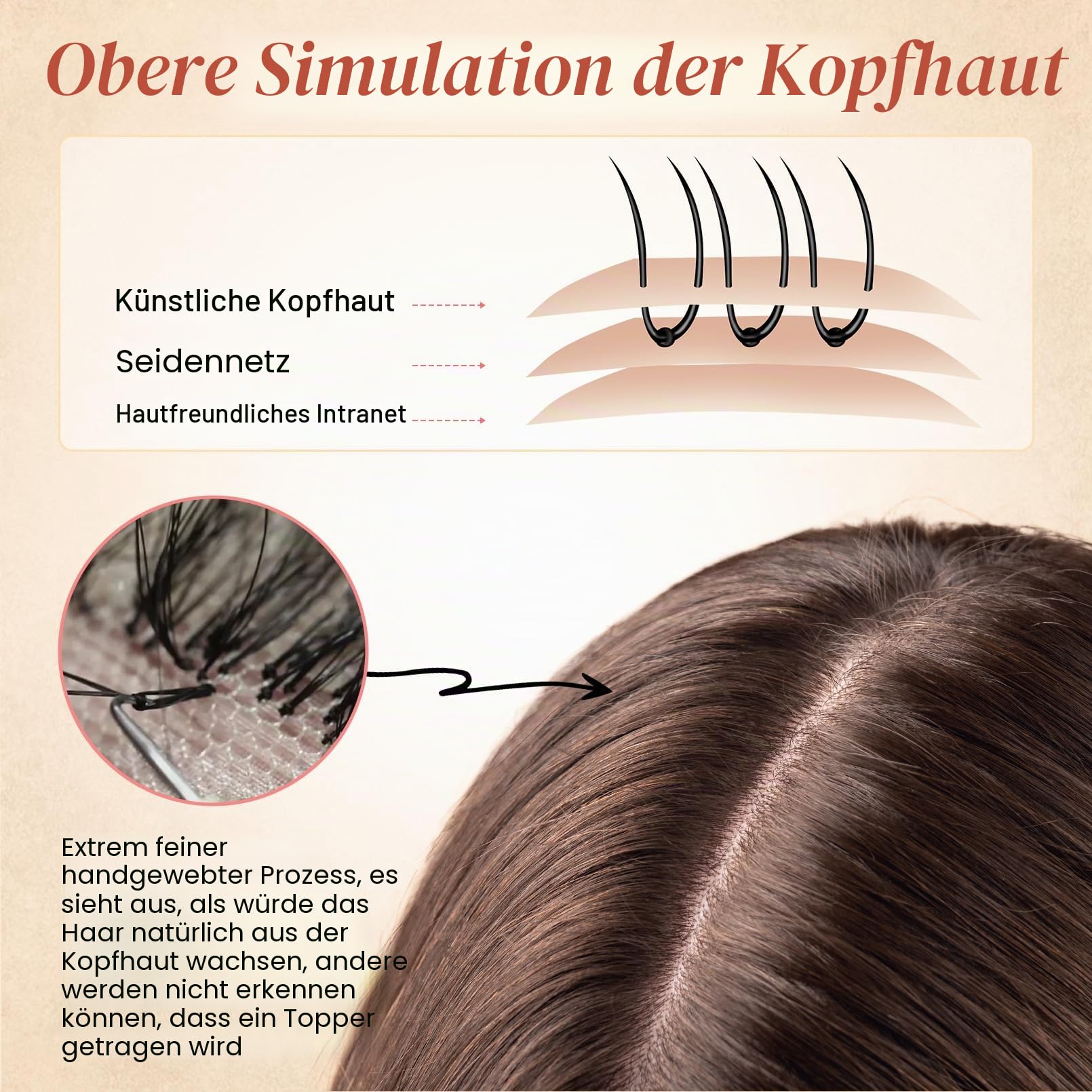 Flufymooz Echthaar-Topper für Frauen, 26 cm Real Human Hair Toppers for Women 100% Echthaar-Topper für dünner werdendes Haarteil 360° 3D Clip-in Pony-Haarteil-Mittelbraun mit blonden Strähnen