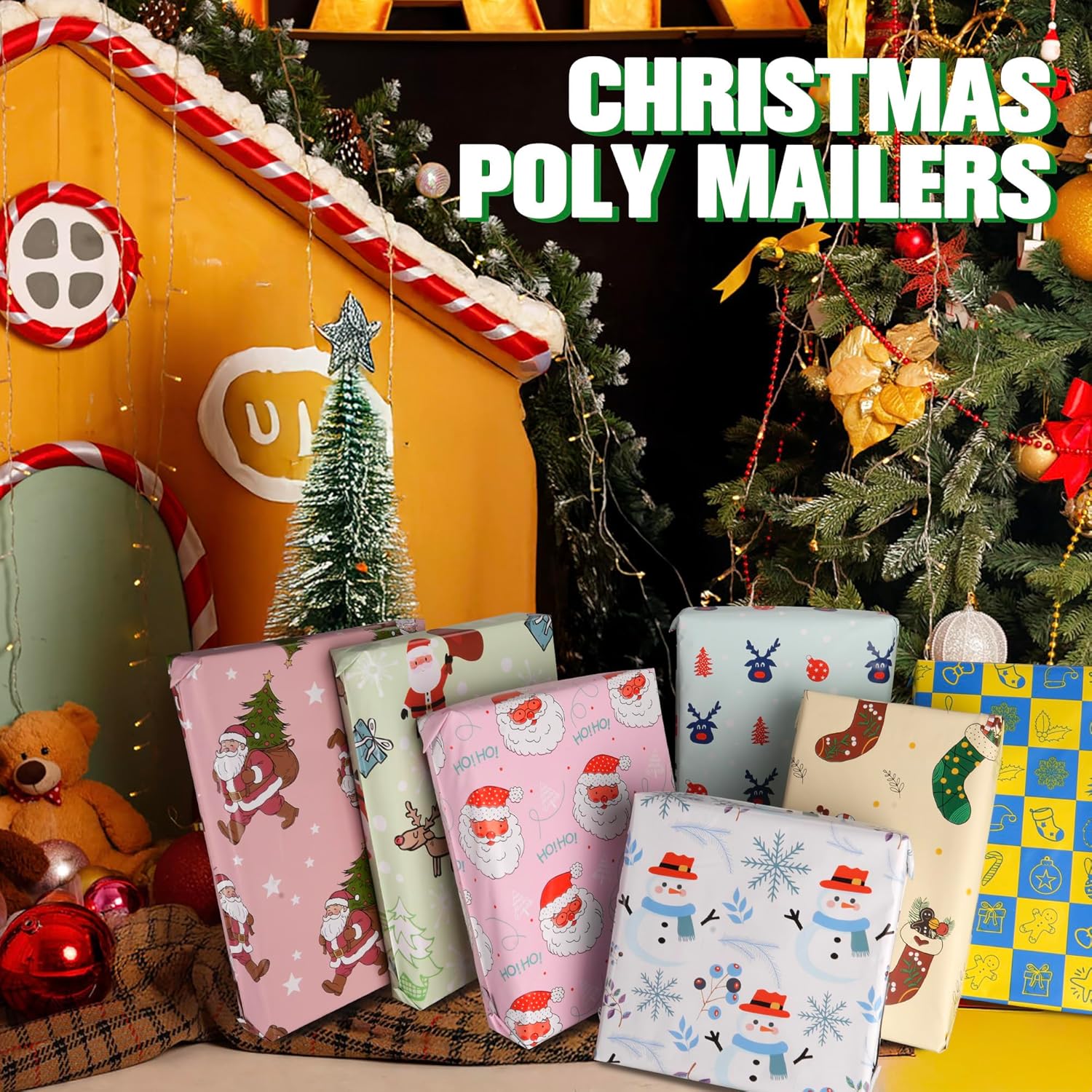 JinRuiKJ Christmas Poly Mailers 6x9 Inch 100 Pcs - Heavy Duty Tear-Proof Mailings Envelopes - Waterproof Shipping Bags for Small Business & Boutique - HoHo Santa - Image 2